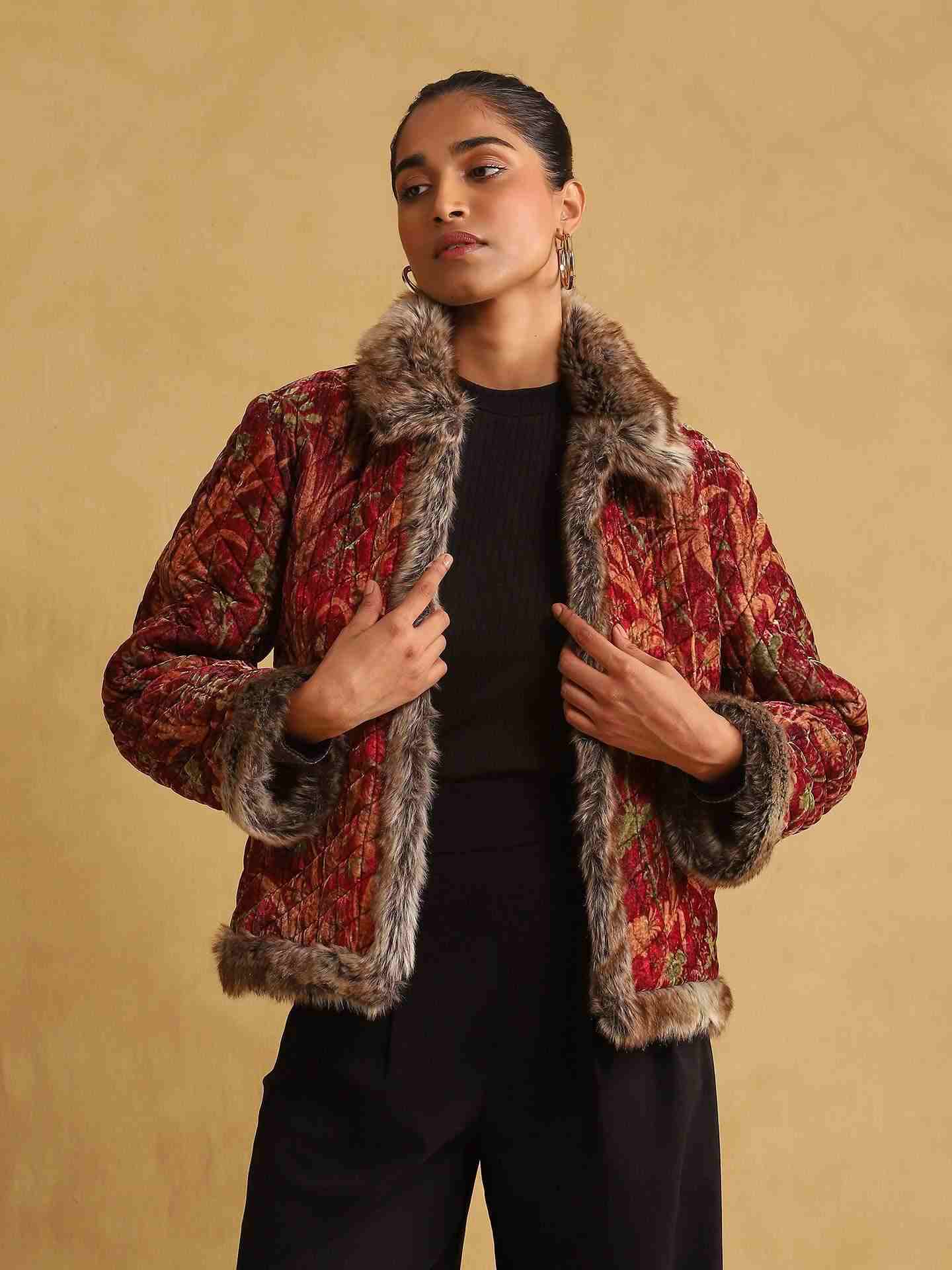 Wine Velvet Structured Jacket