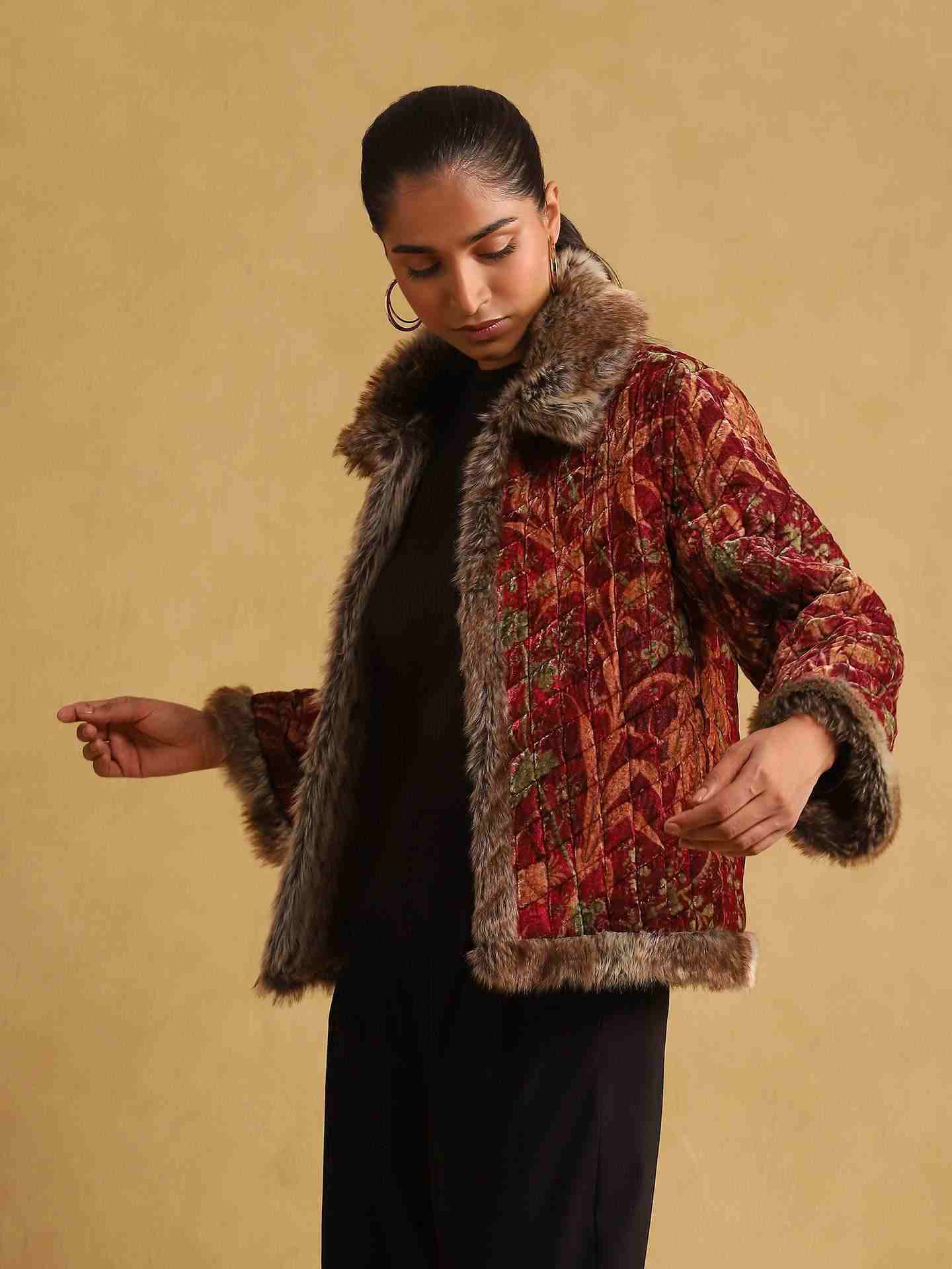 Wine Velvet Structured Jacket