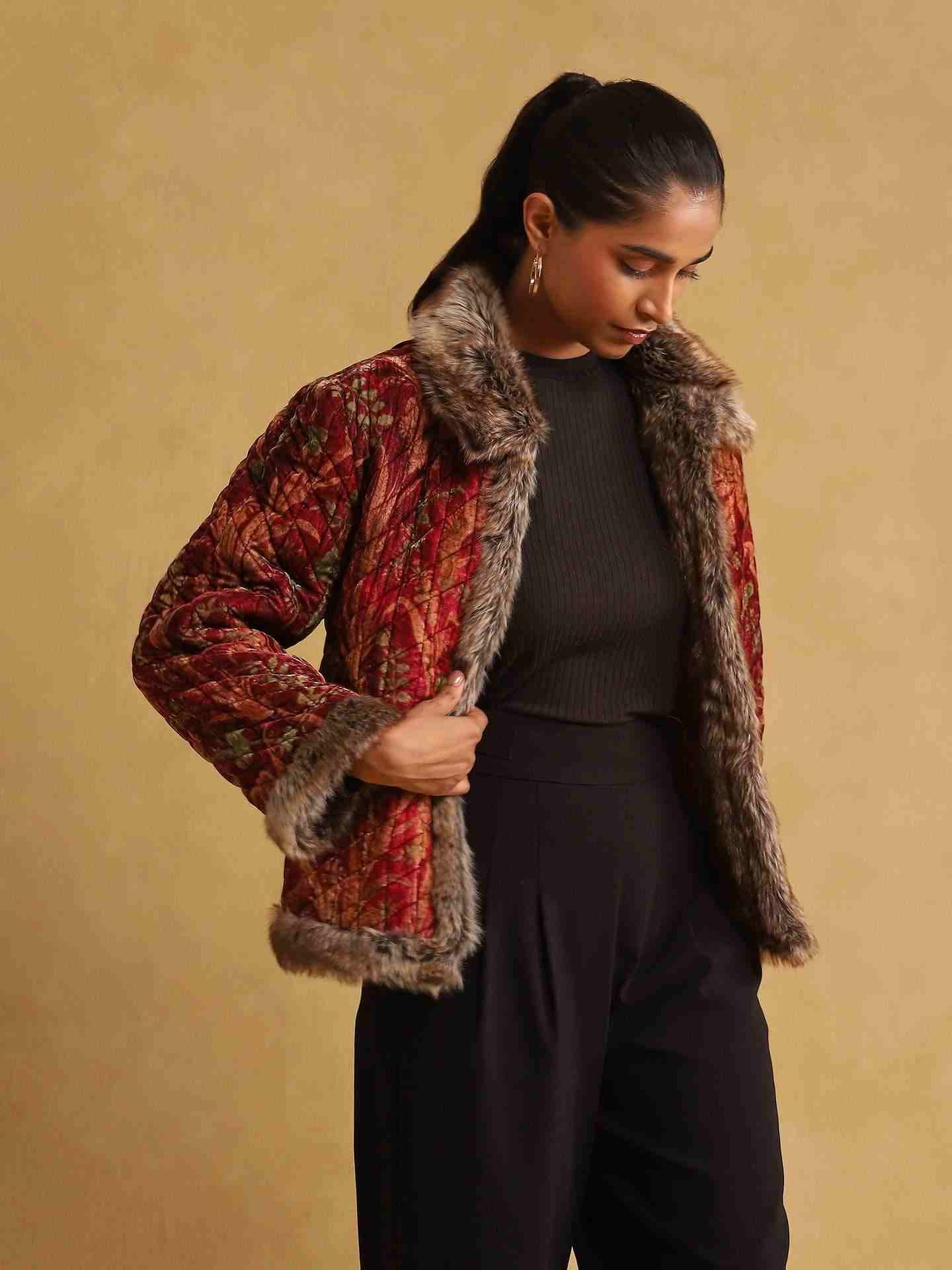 Wine Velvet Structured Jacket