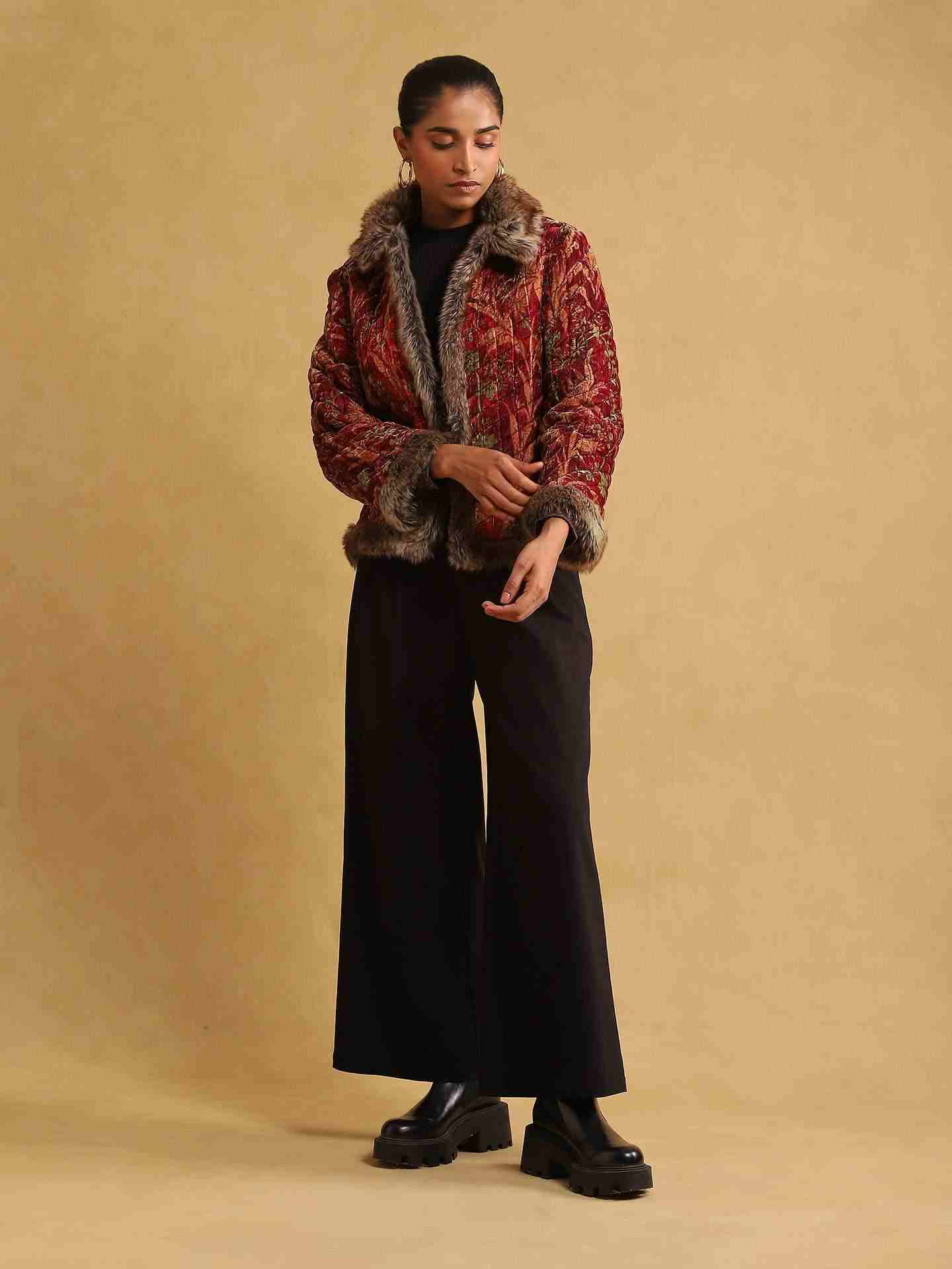 Wine Velvet Structured Jacket