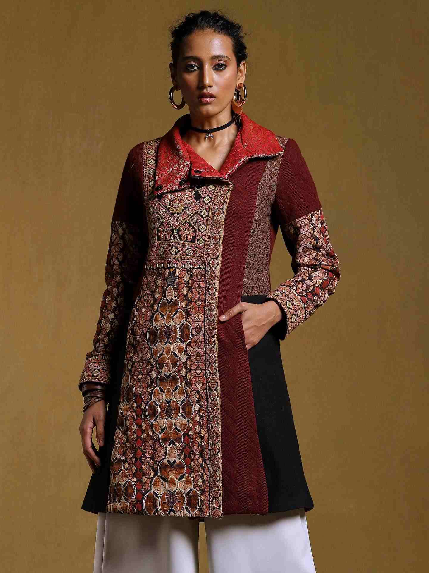 Black Chess Crepe Coat