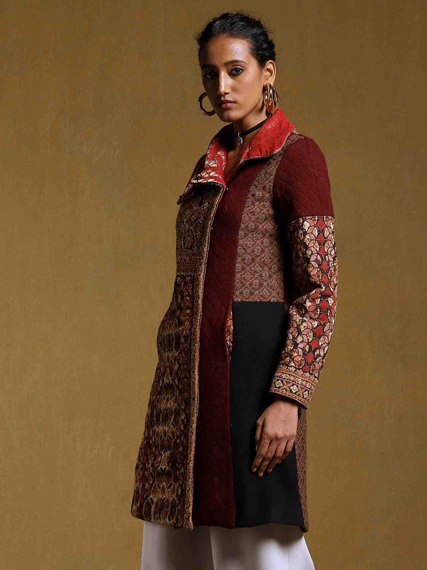 Black Chess Crepe Coat