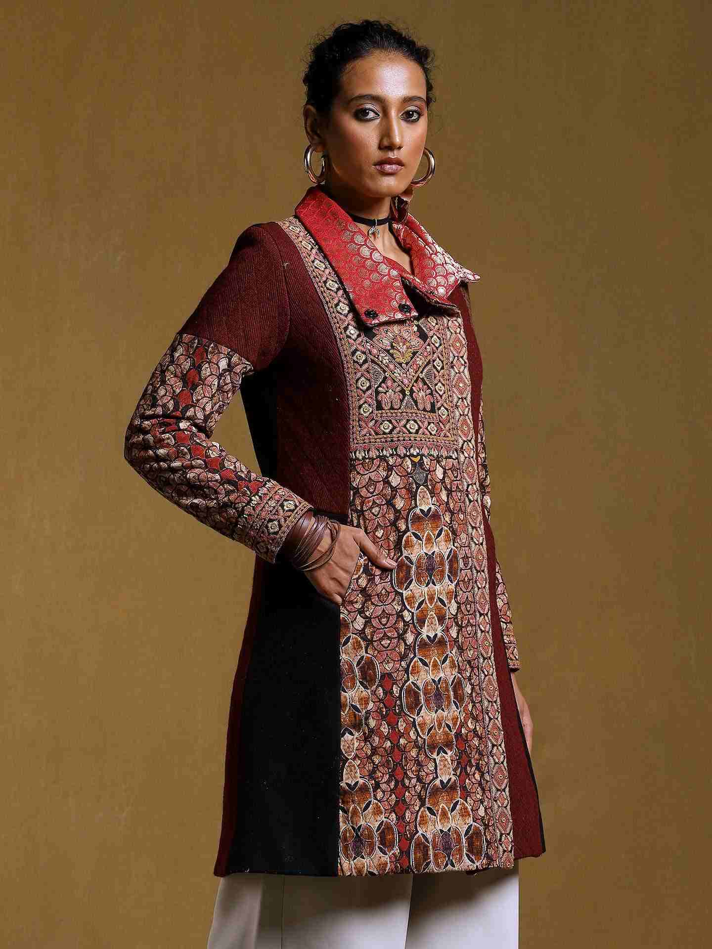 Black Chess Crepe Coat