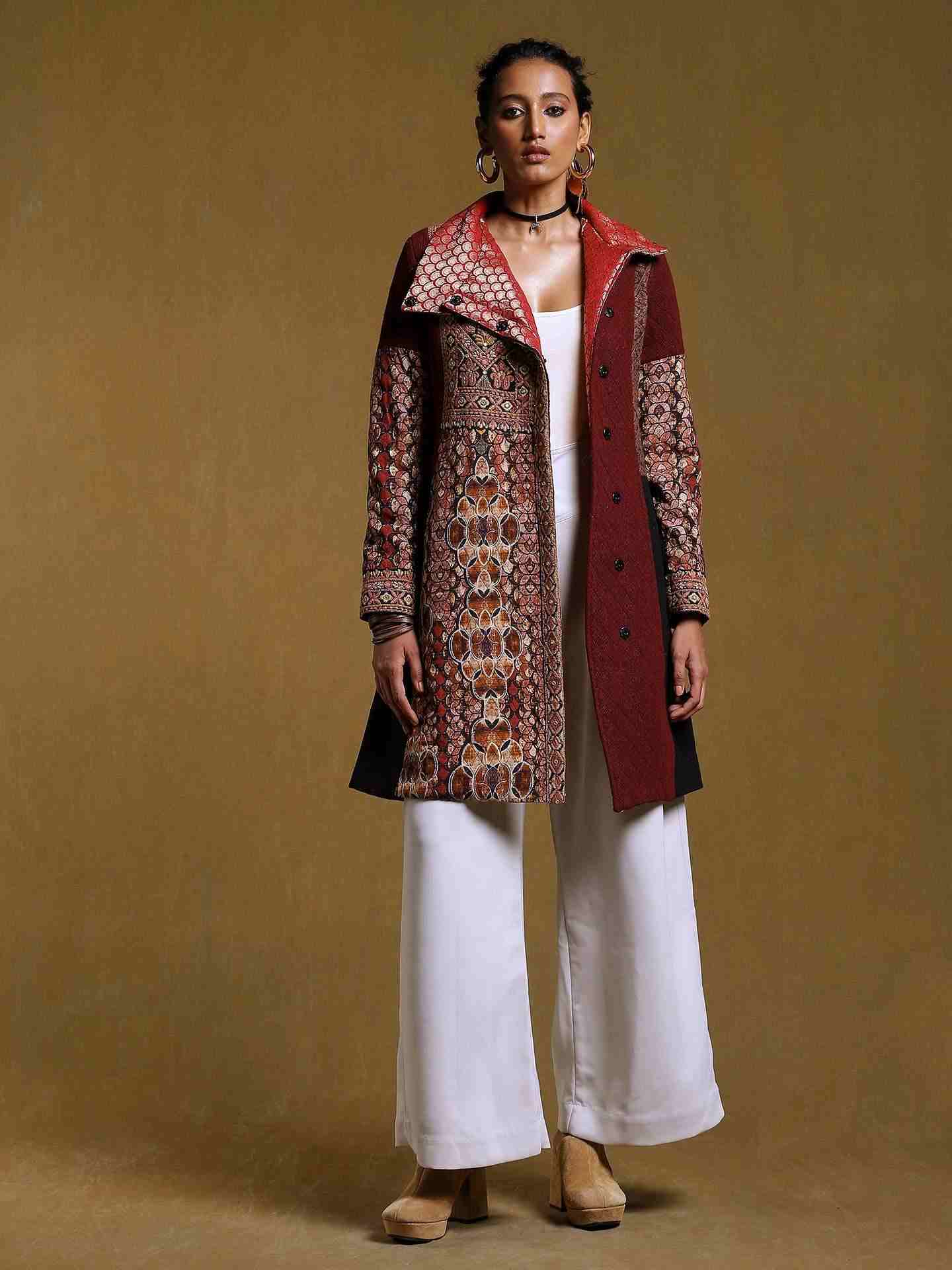 Black Chess Crepe Coat