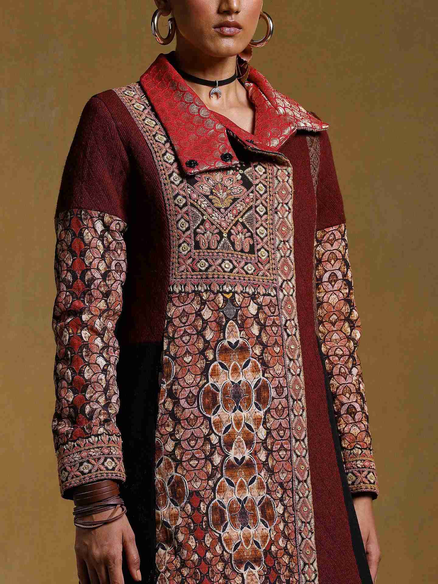 Black Chess Crepe Coat