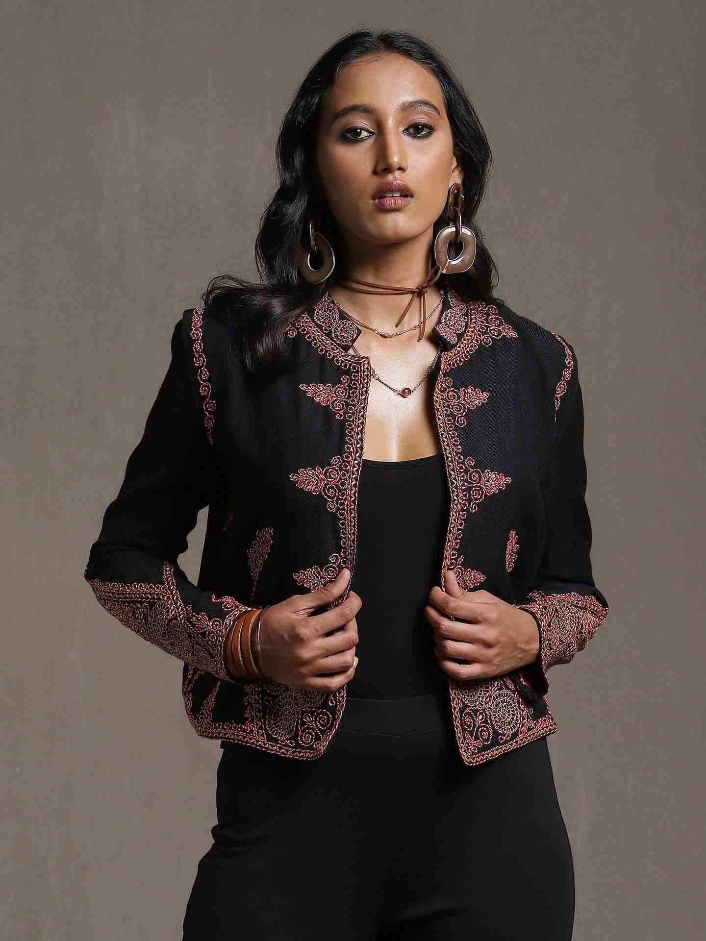 Black Romani Wool Structured Jacket