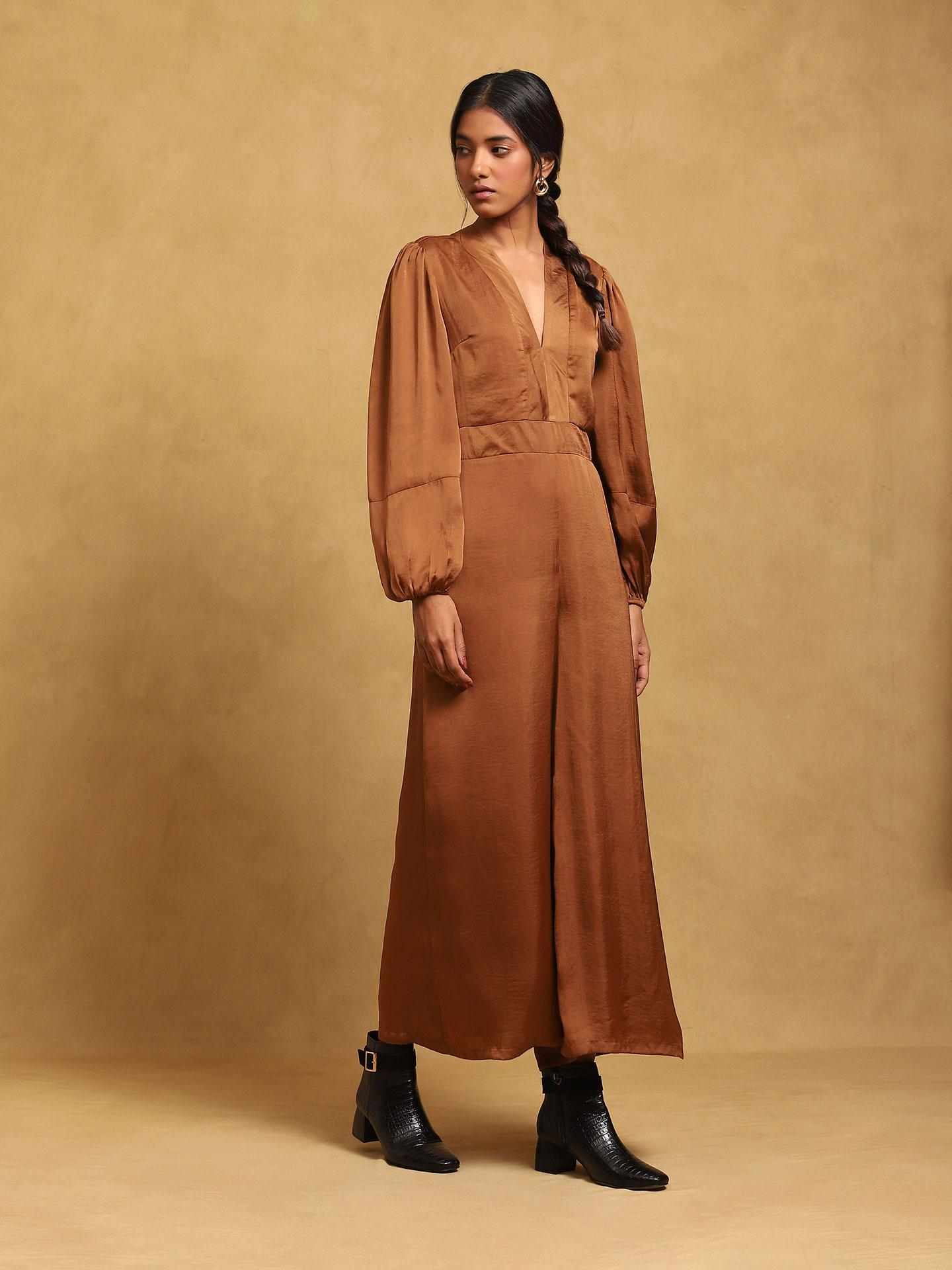 Brown Rubix Solid Jumpsuit