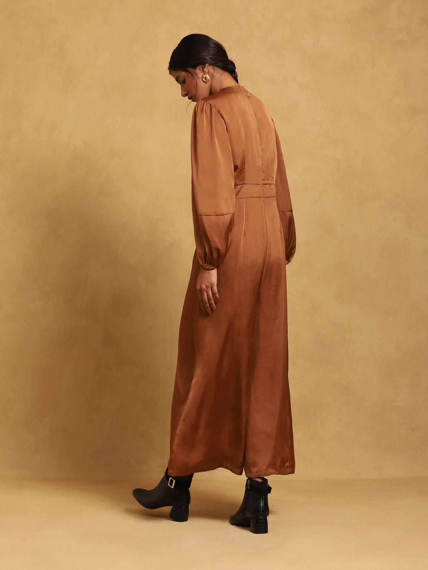 Brown Rubix Solid Jumpsuit
