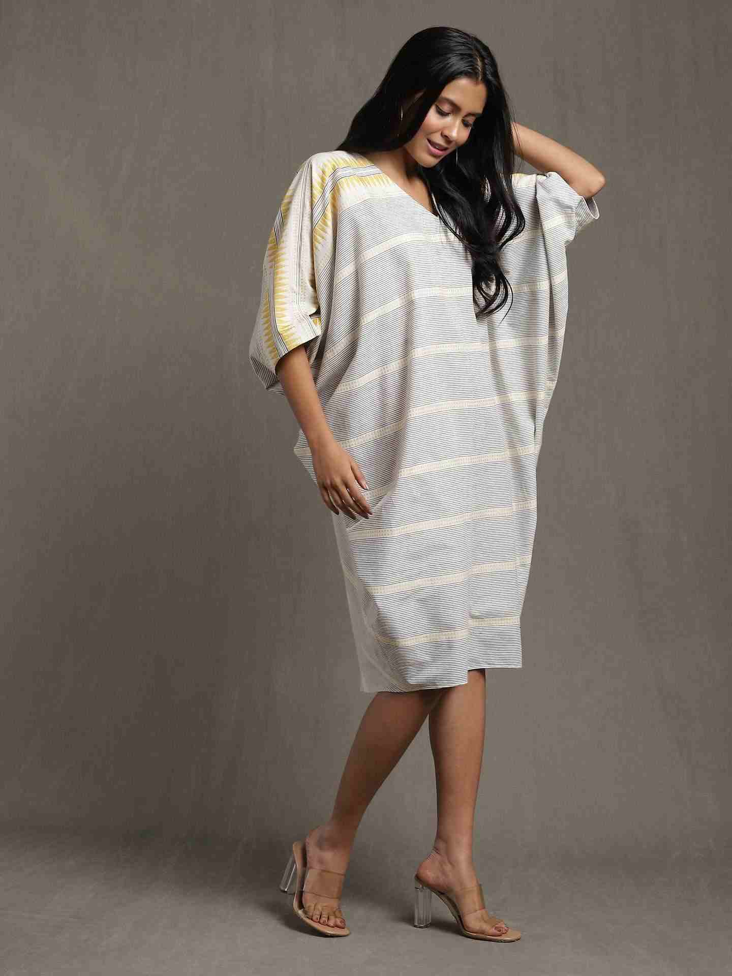 White Whimsical Heritage Cotton Kaftan Dress