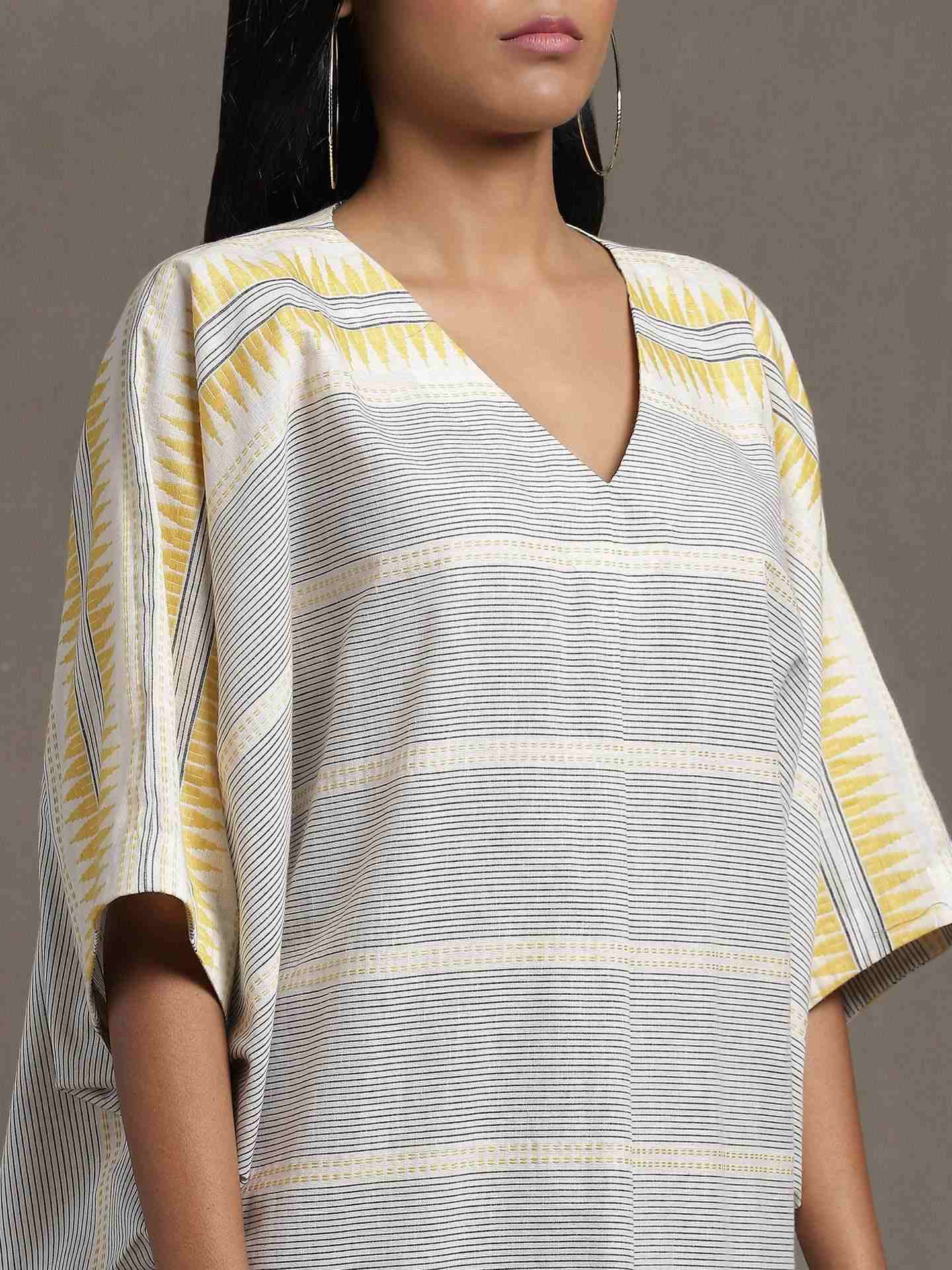 White Whimsical Heritage Cotton Kaftan Dress