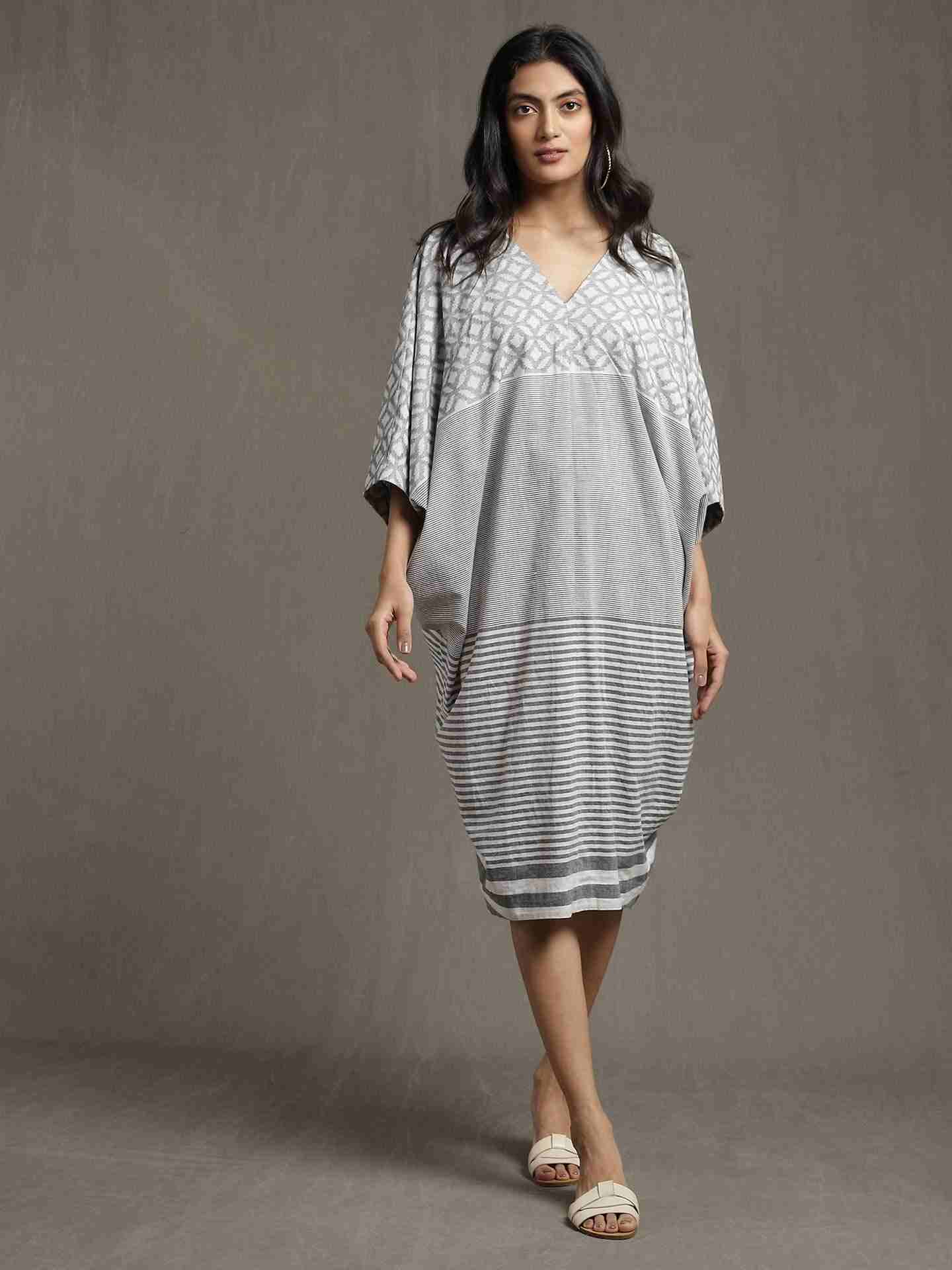 Grey Whimsical Heritage Cotton Kaftan Dress