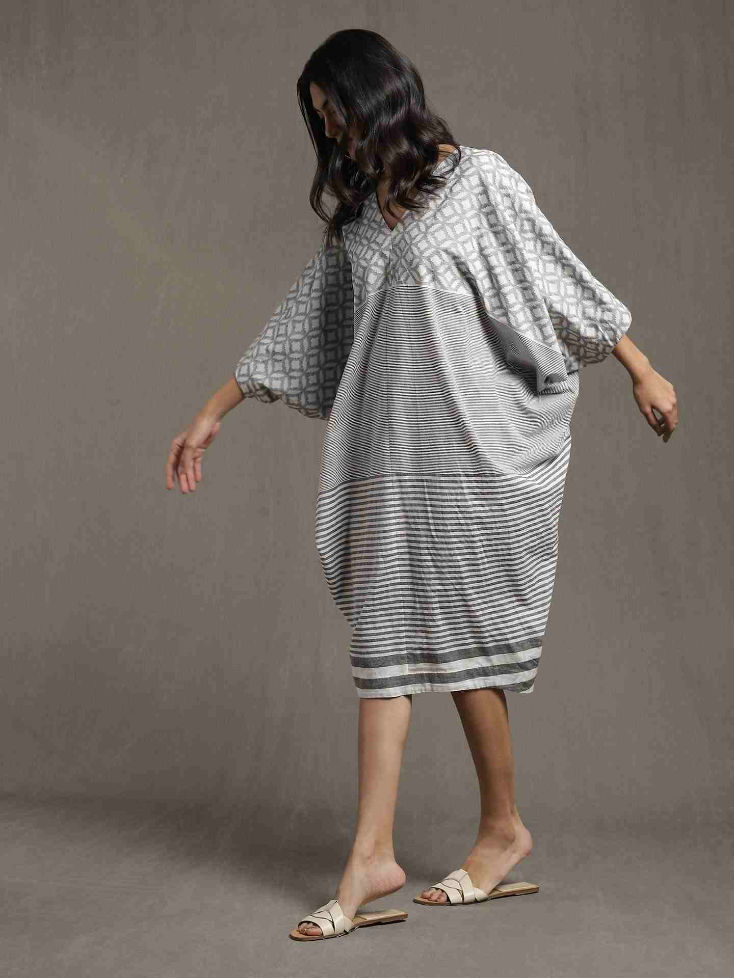 Grey Whimsical Heritage Cotton Kaftan Dress