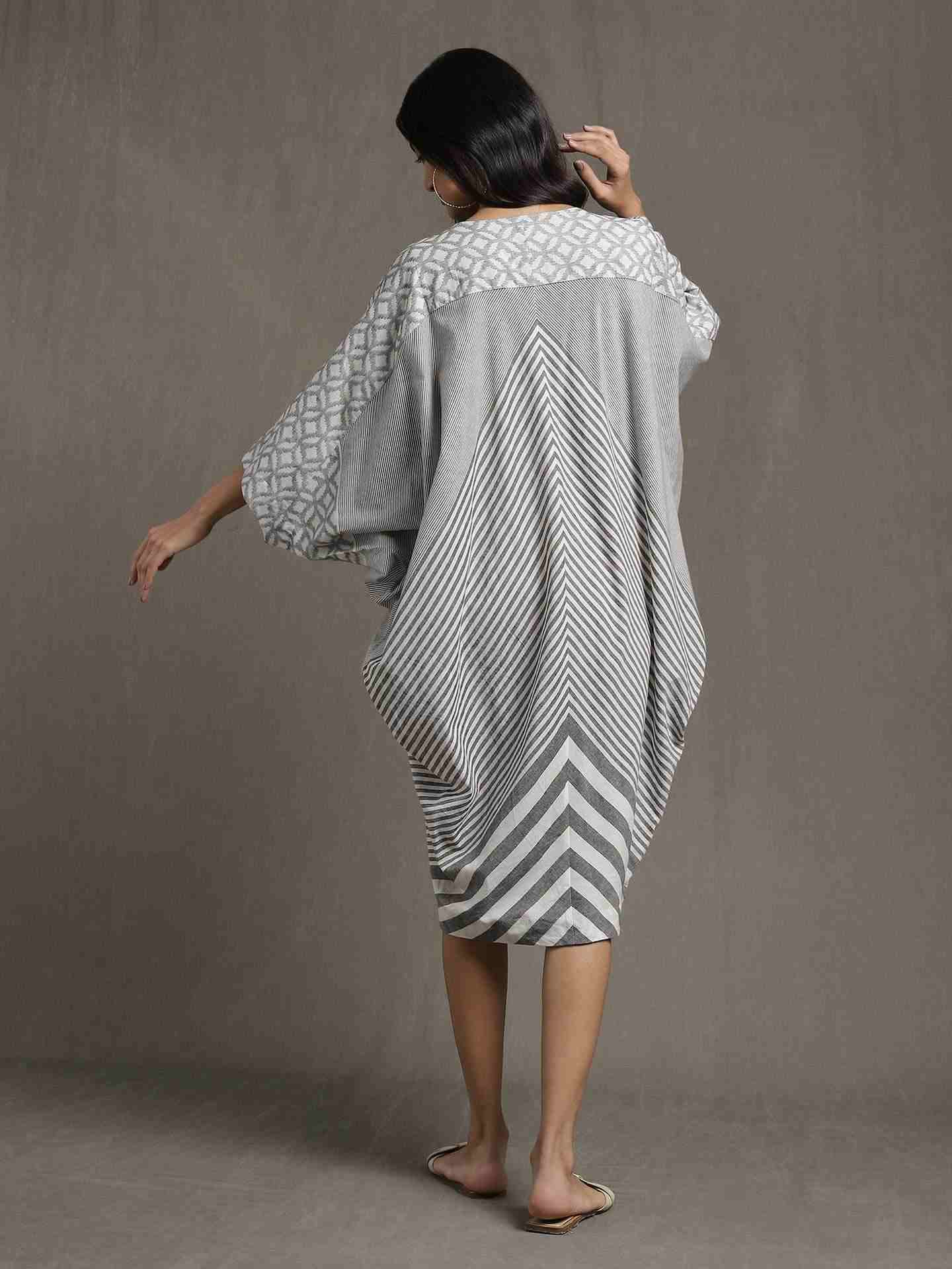 Grey Whimsical Heritage Cotton Kaftan Dress