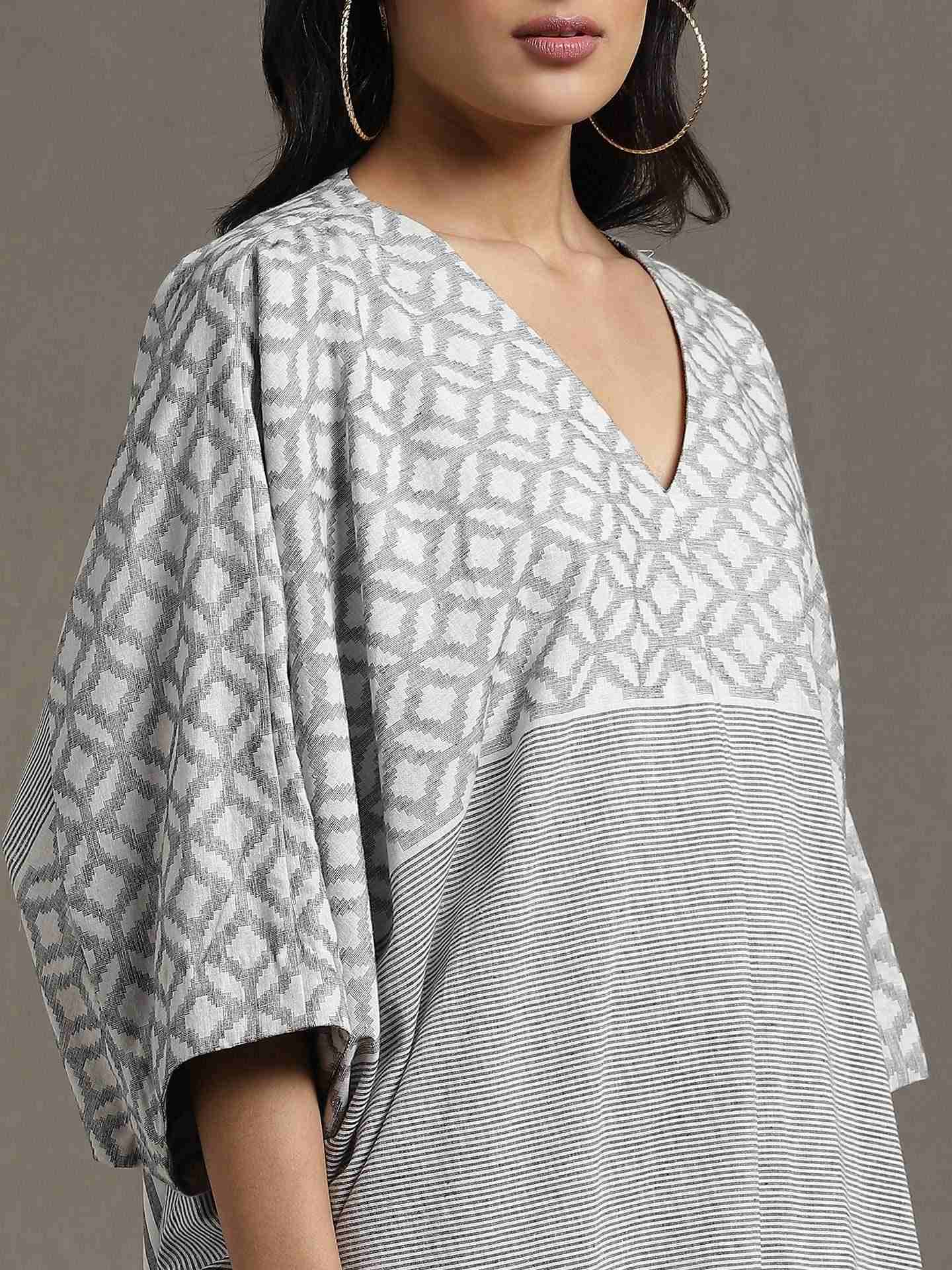 Grey Whimsical Heritage Cotton Kaftan Dress