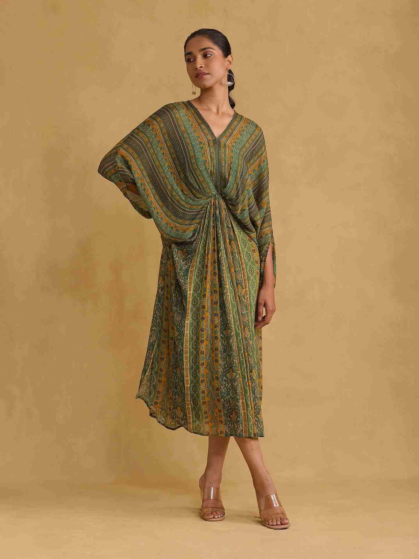 Green Meenakari Kaftan Dress