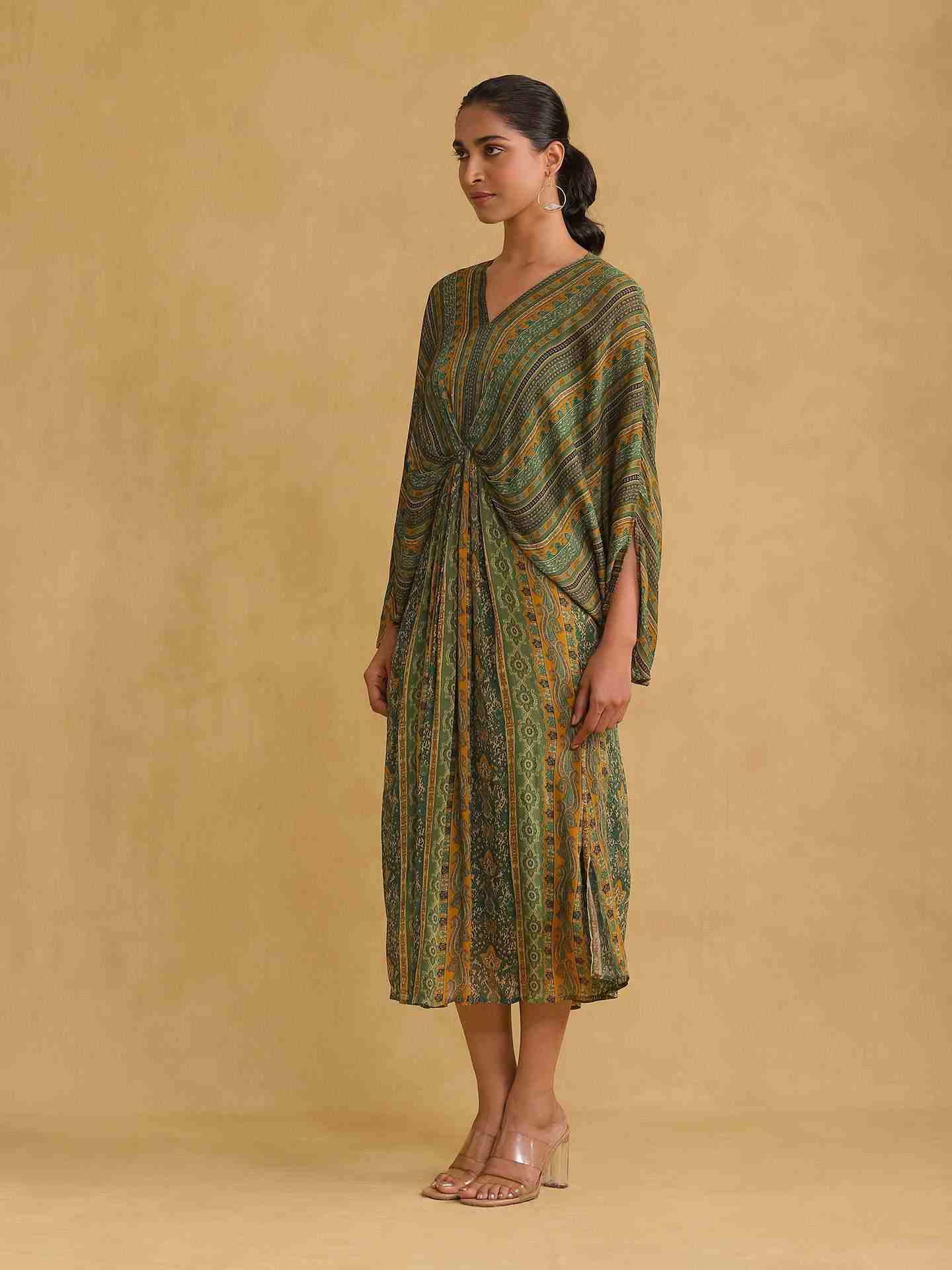 Green Meenakari Kaftan Dress
