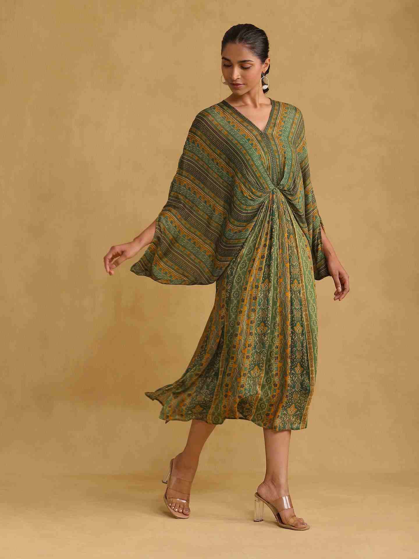 Green Meenakari Kaftan Dress