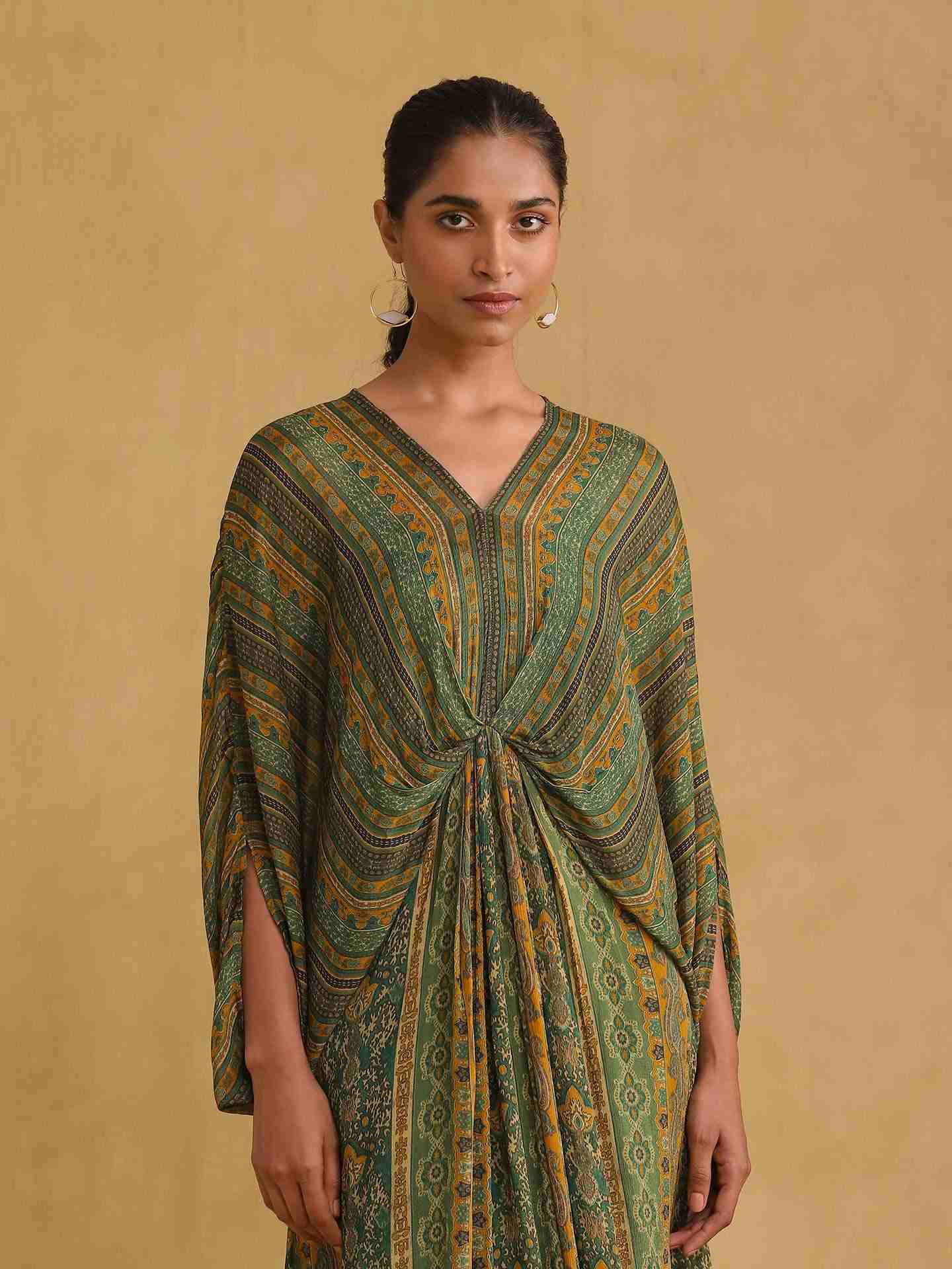Green Meenakari Kaftan Dress