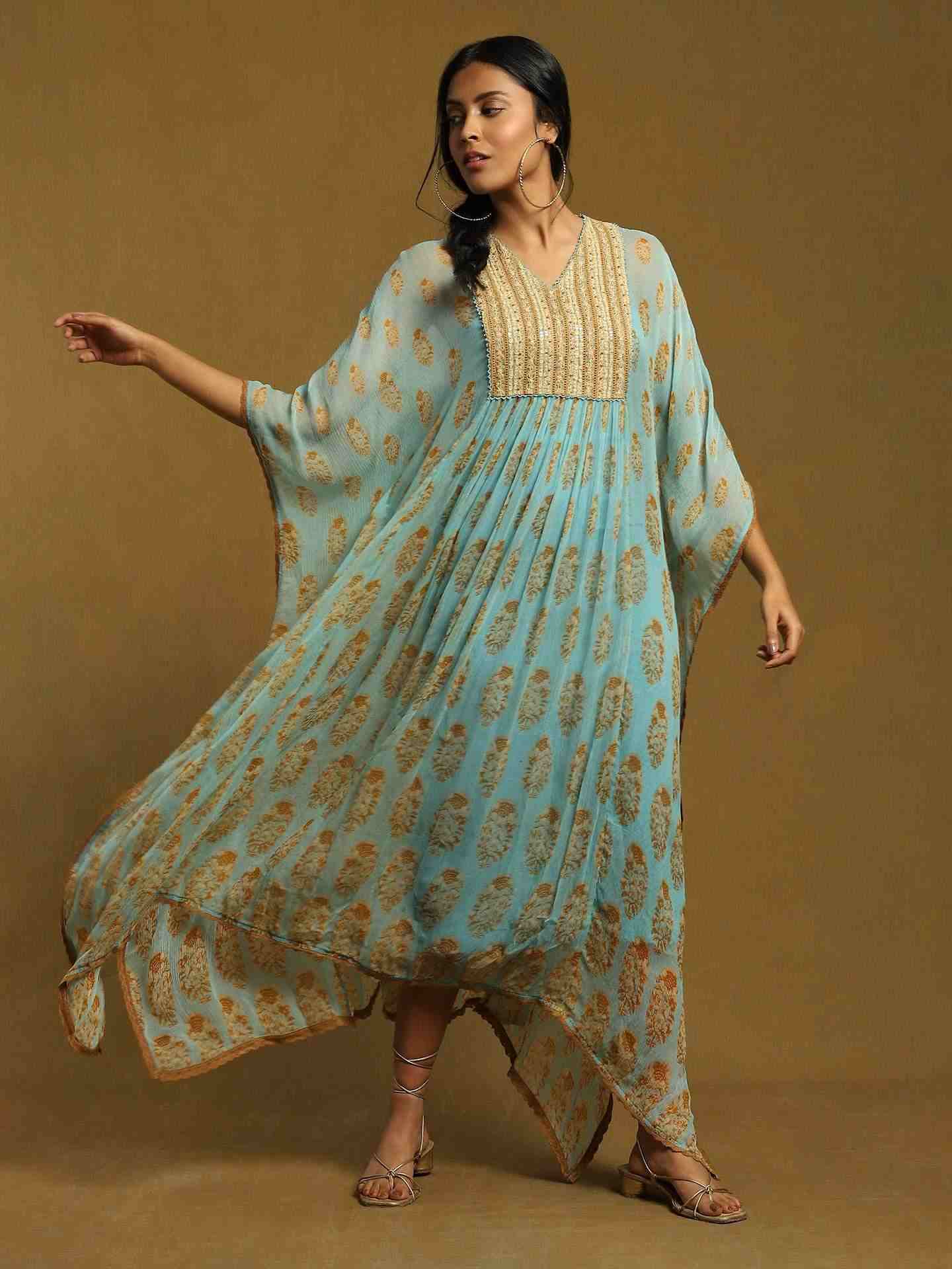 Aqua Mogra Butti Kaftan Dress