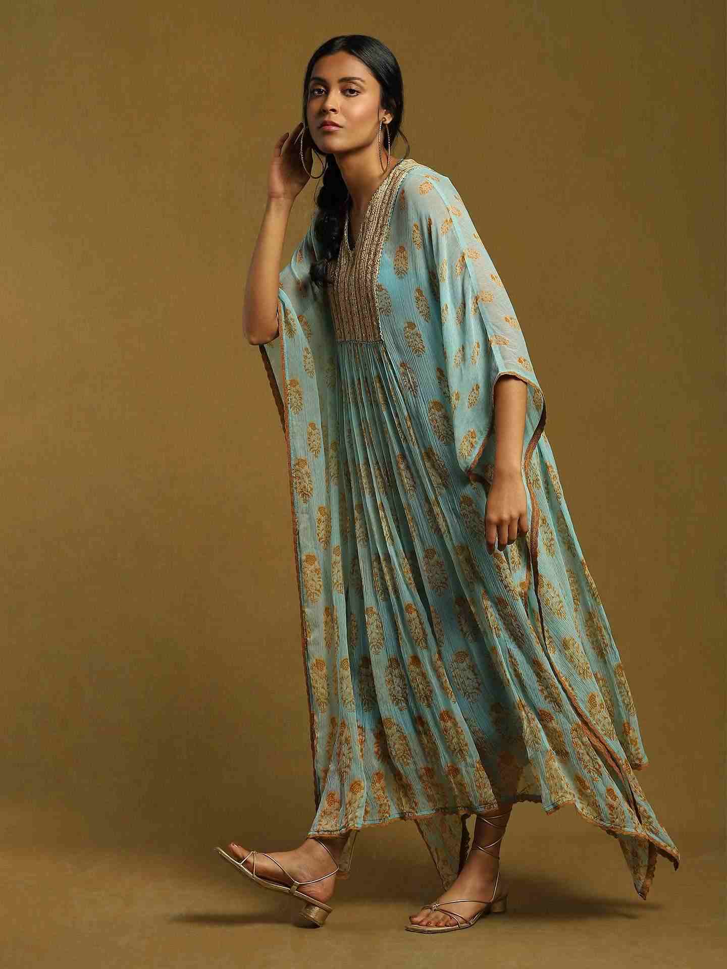 Aqua Mogra Butti Kaftan Dress