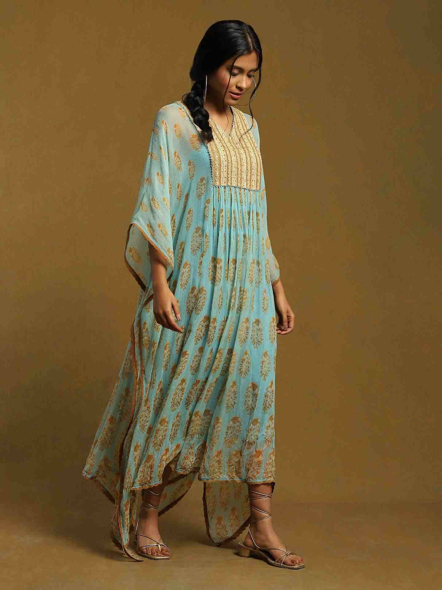 Aqua Mogra Butti Kaftan Dress