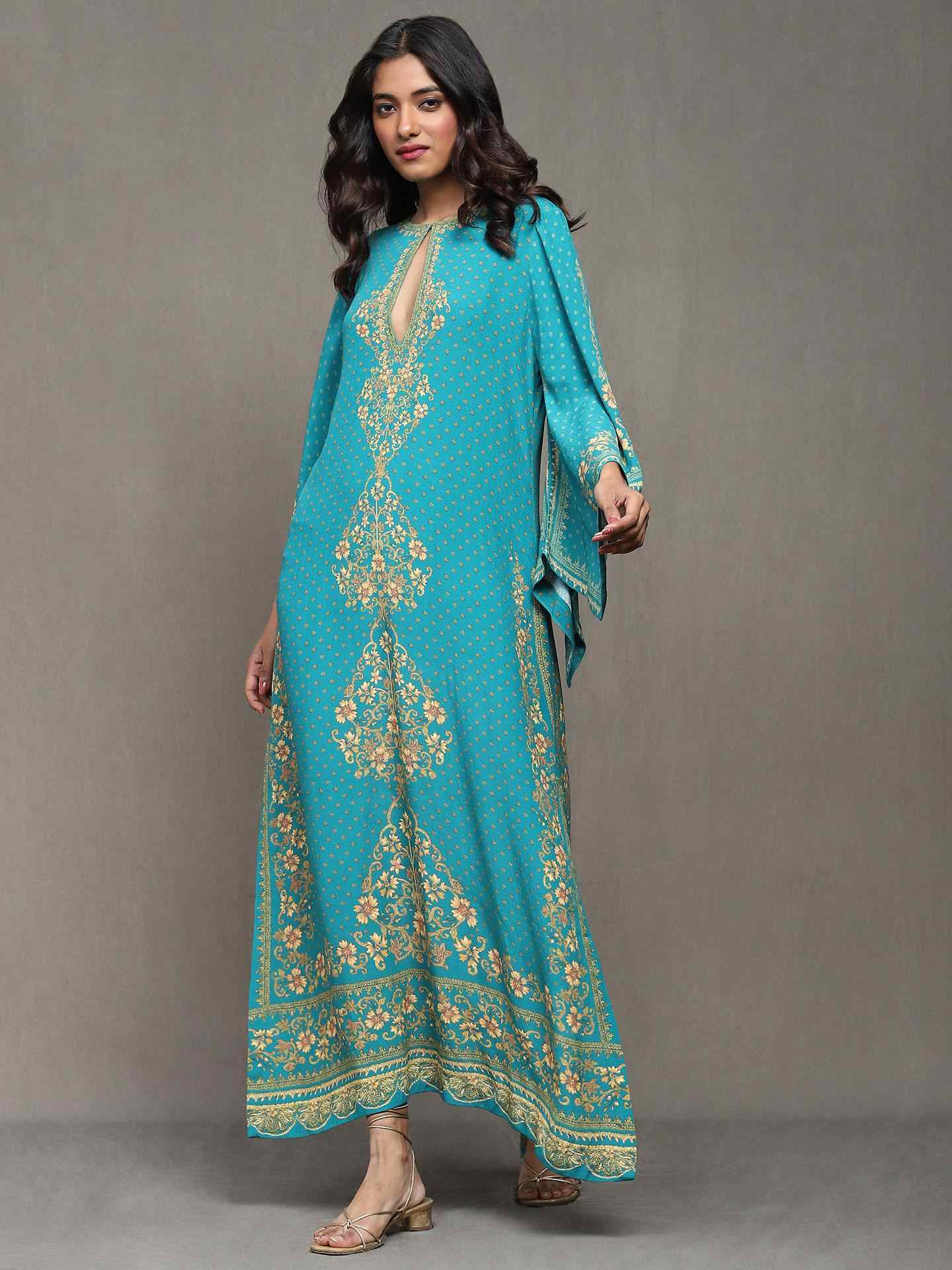 Green Vahida Crepe Kaftan Dress