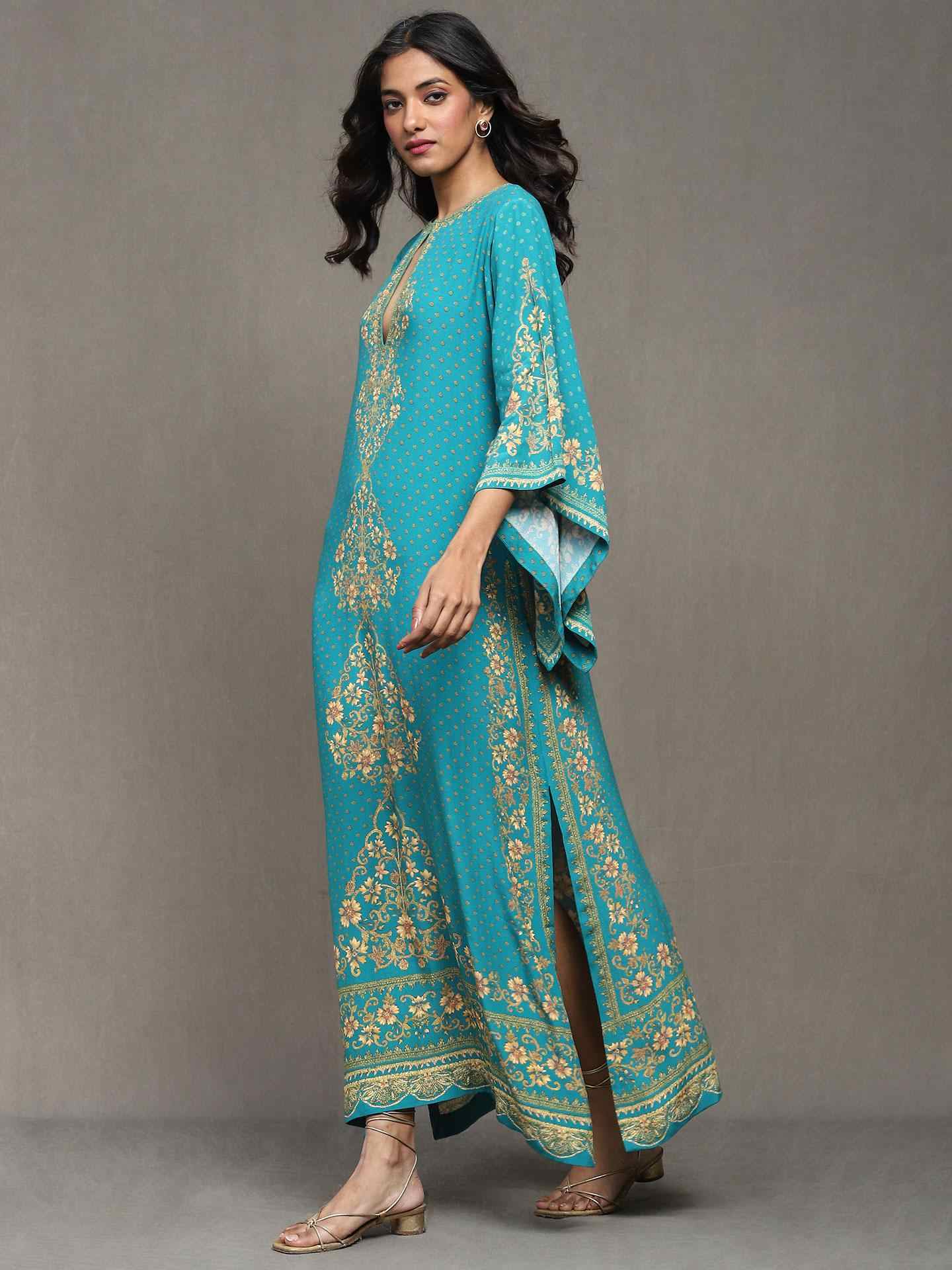 Green Vahida Crepe Kaftan Dress