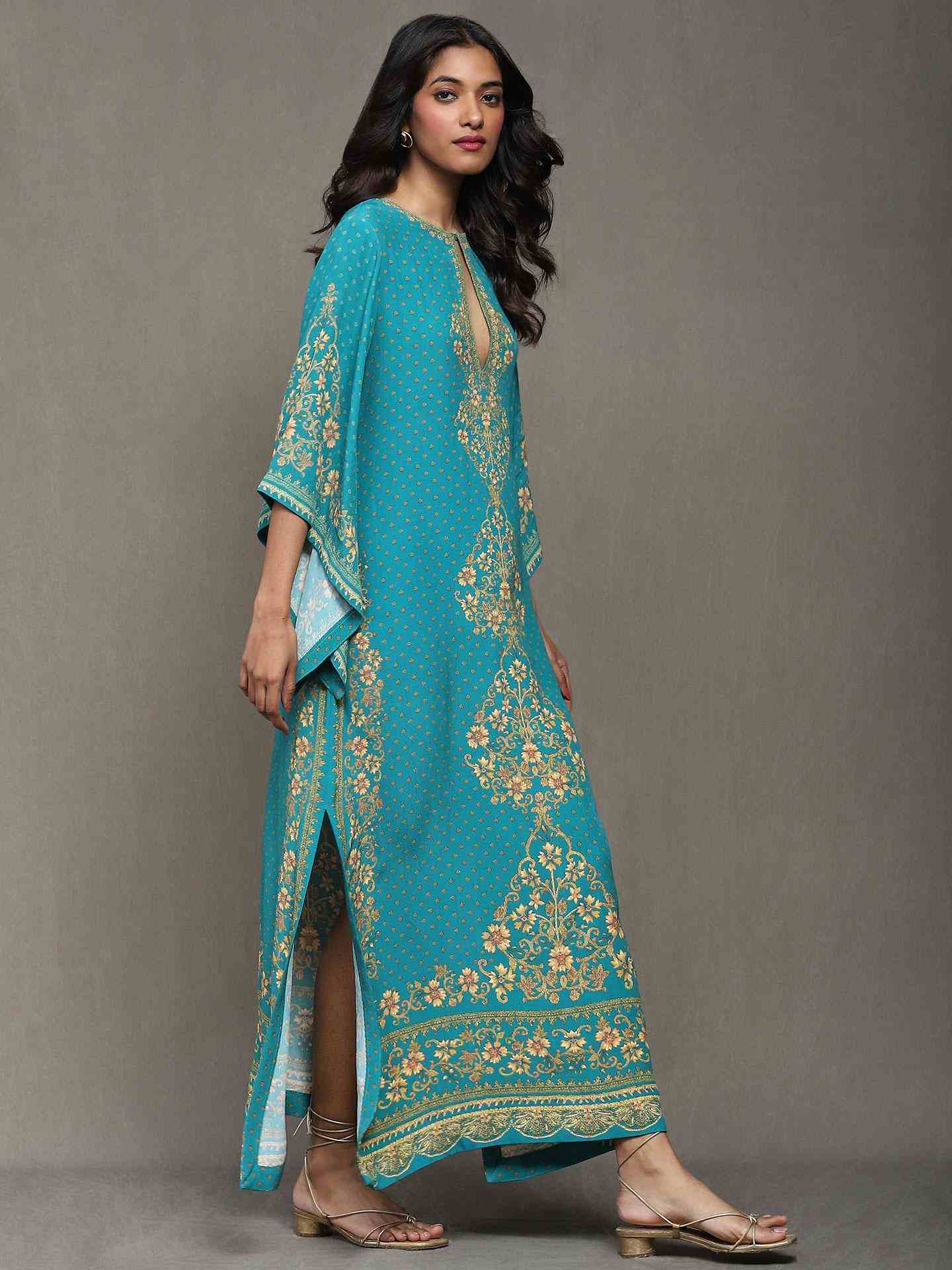 Green Vahida Crepe Kaftan Dress