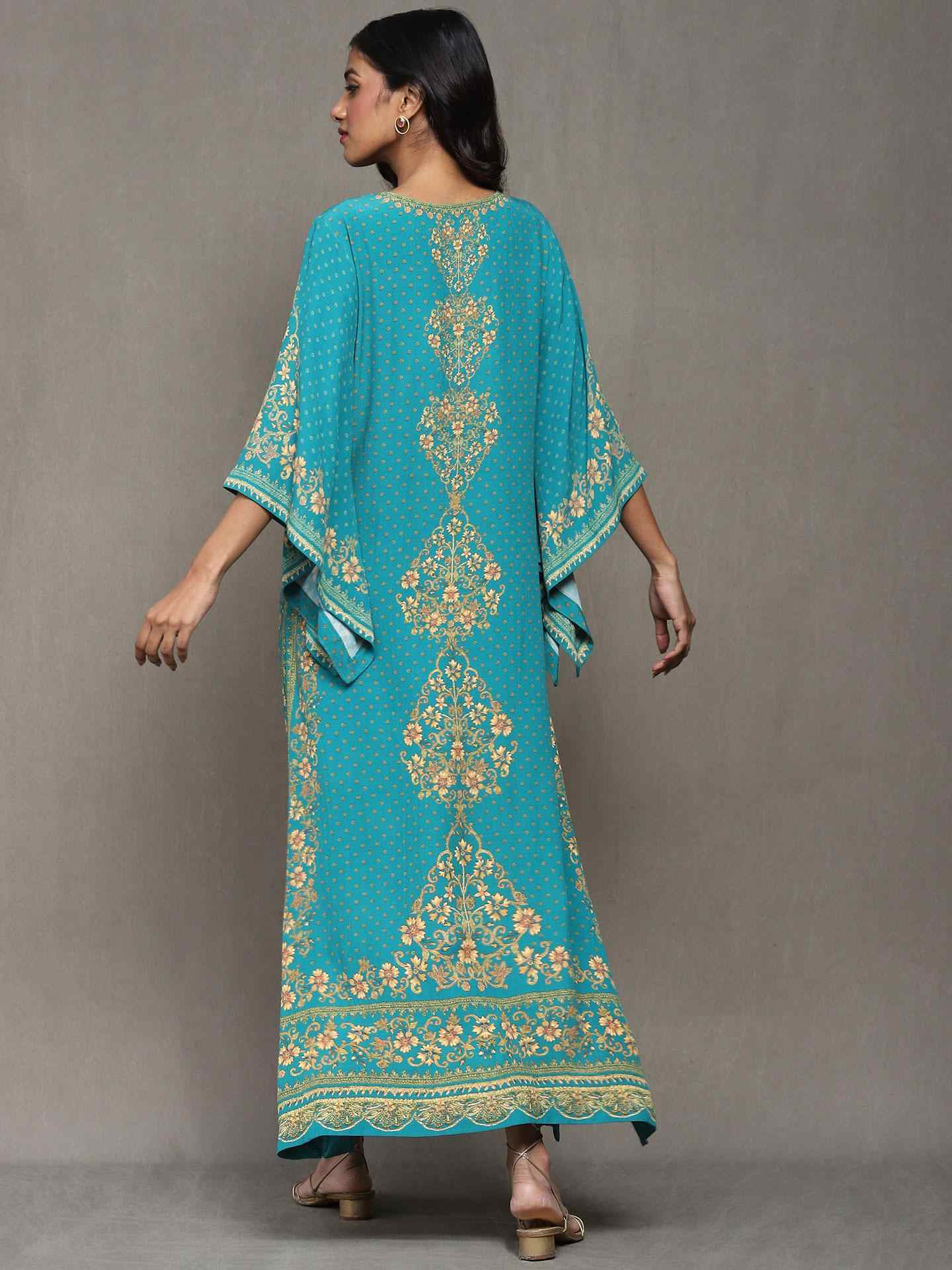Green Vahida Crepe Kaftan Dress