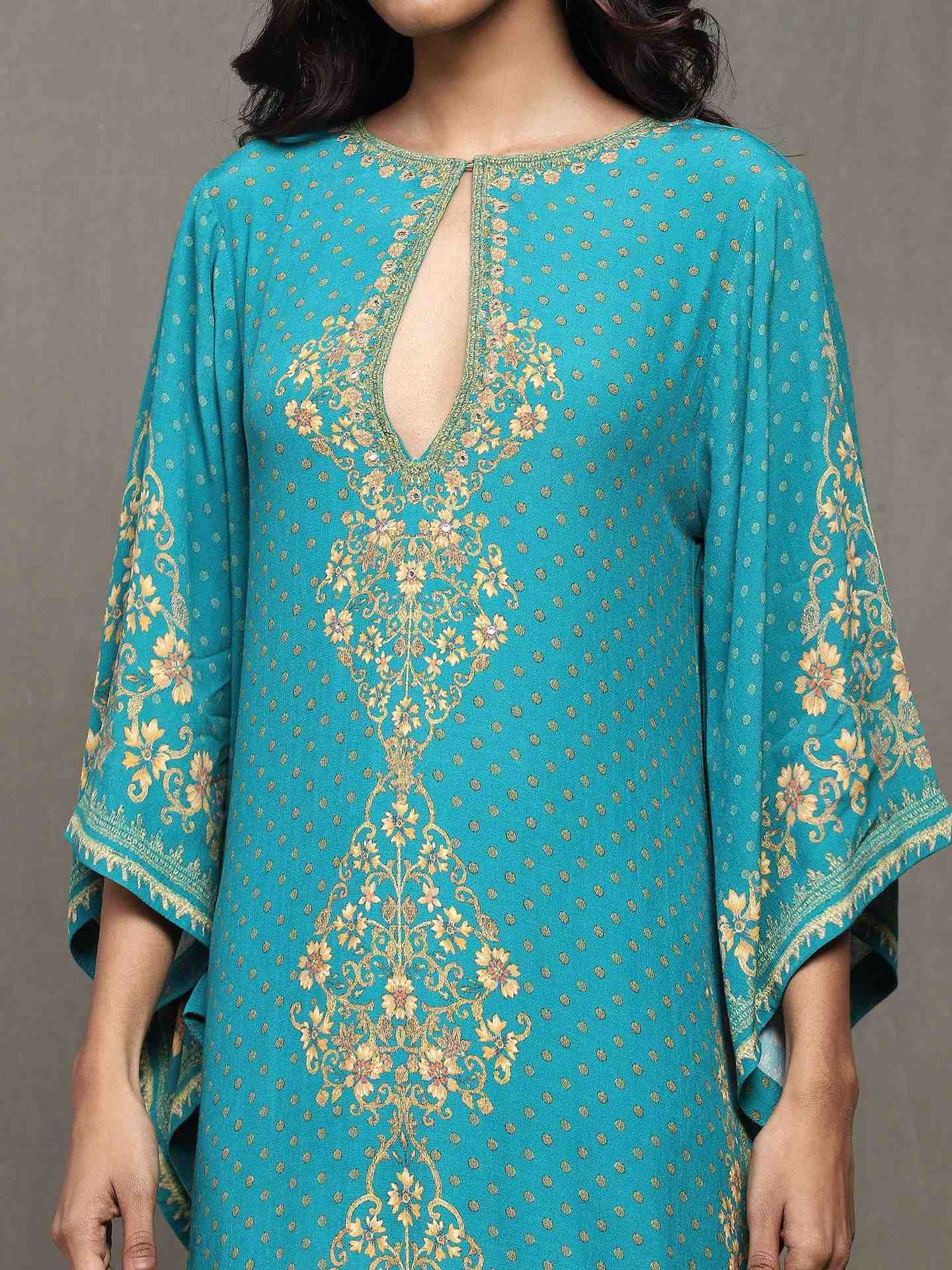 Green Vahida Crepe Kaftan Dress