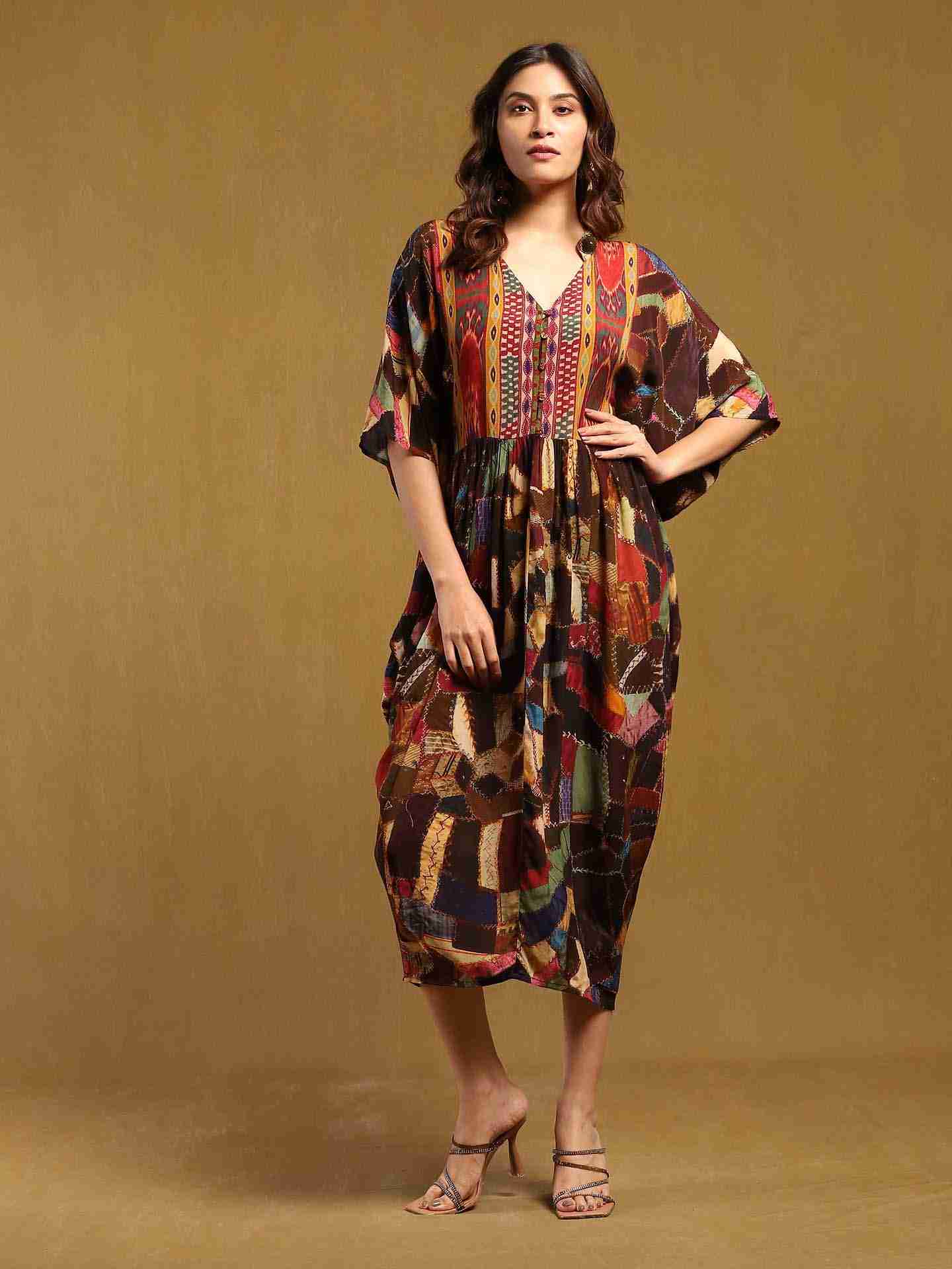 Brown Velvet Patchwork Kaftan