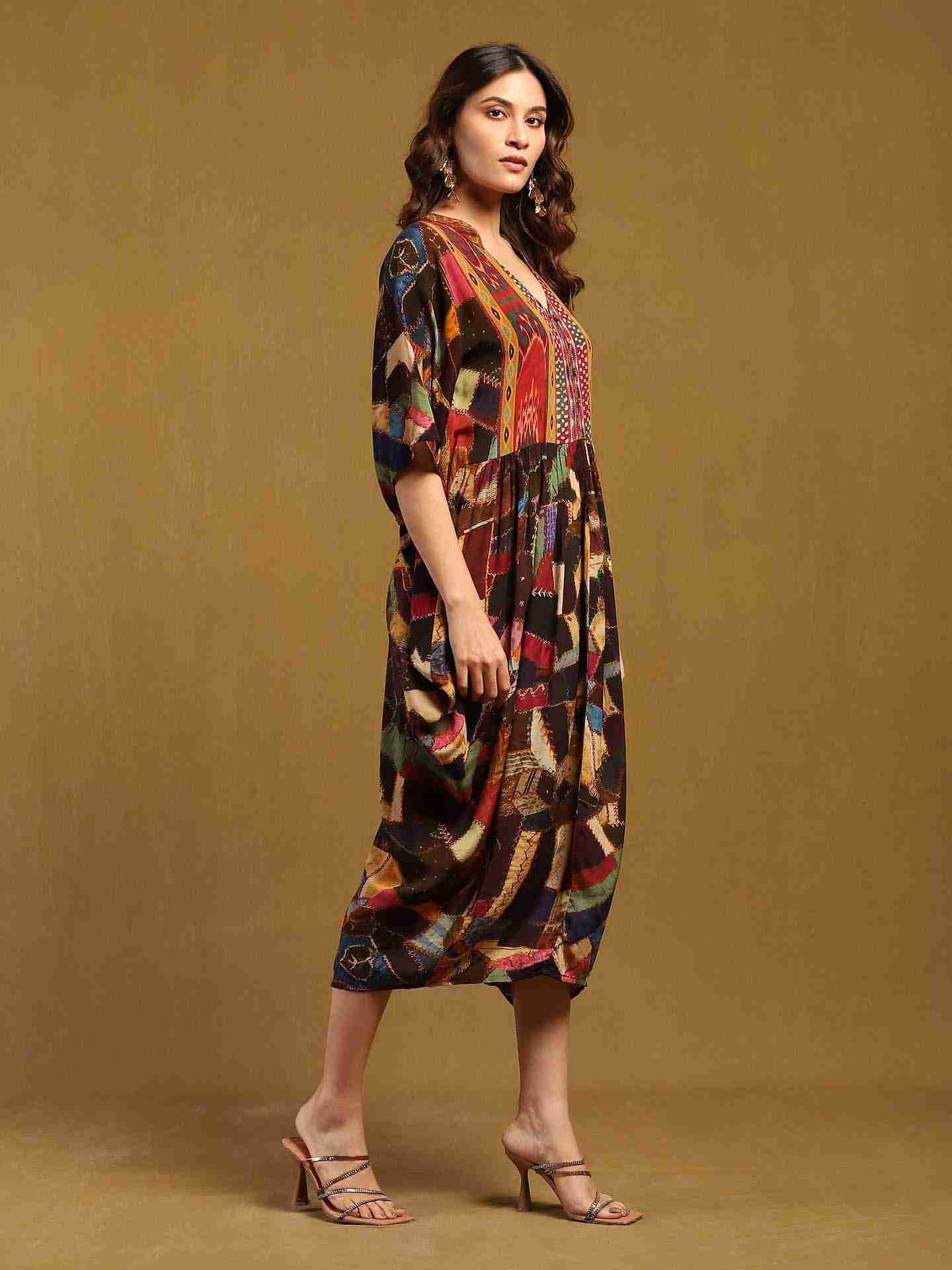 Brown Velvet Patchwork Kaftan