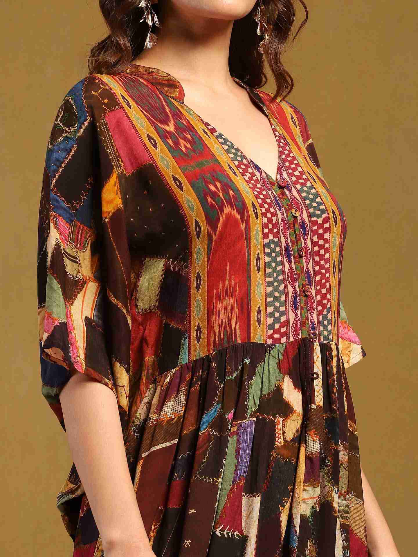 Brown Velvet Patchwork Kaftan