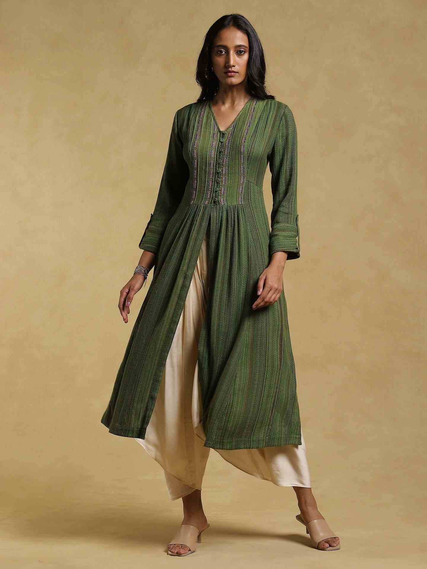 Green Ethereal Yarn-Dyed Cotton Kurta