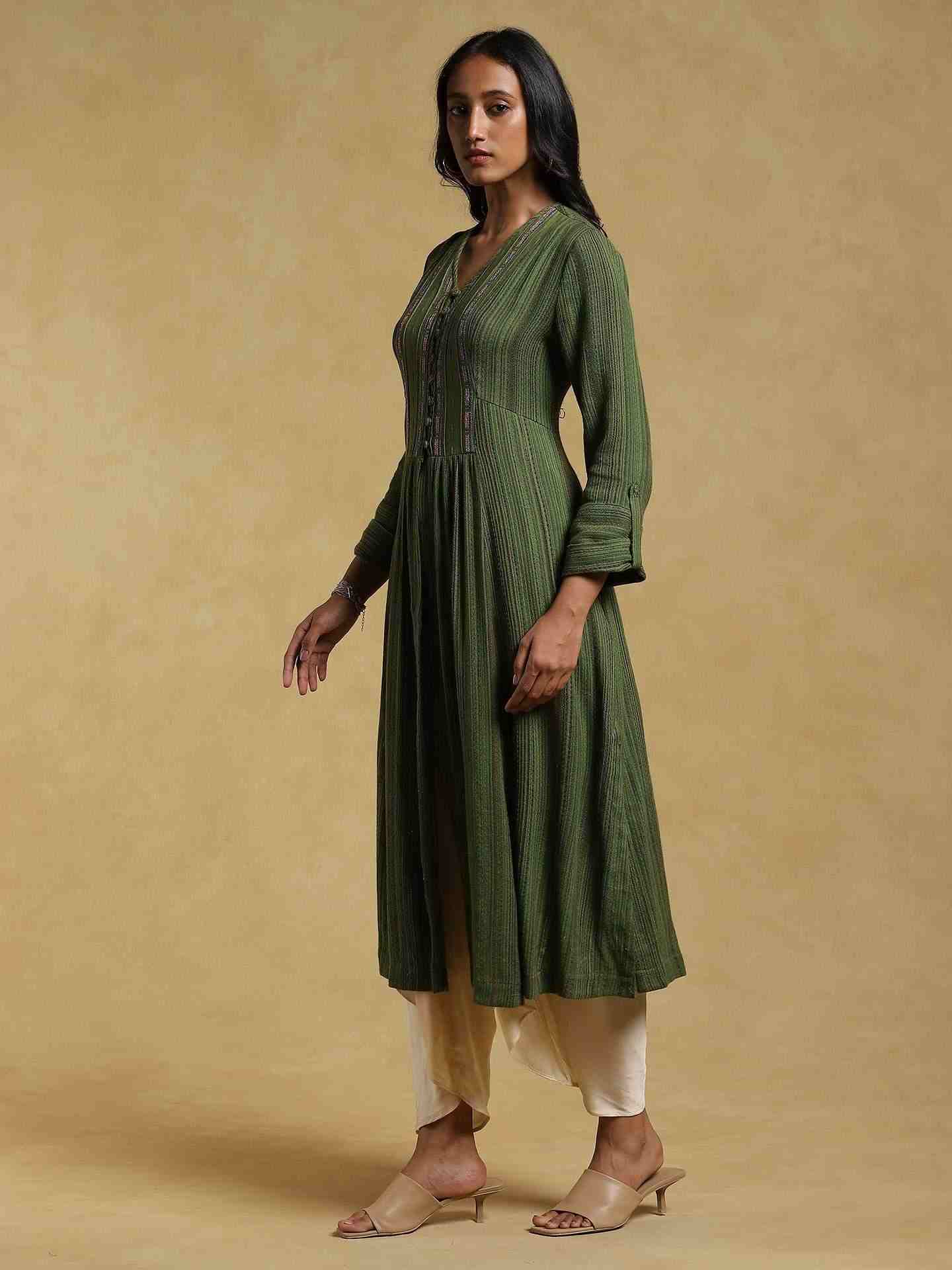 Green Ethereal Yarn-Dyed Cotton Kurta