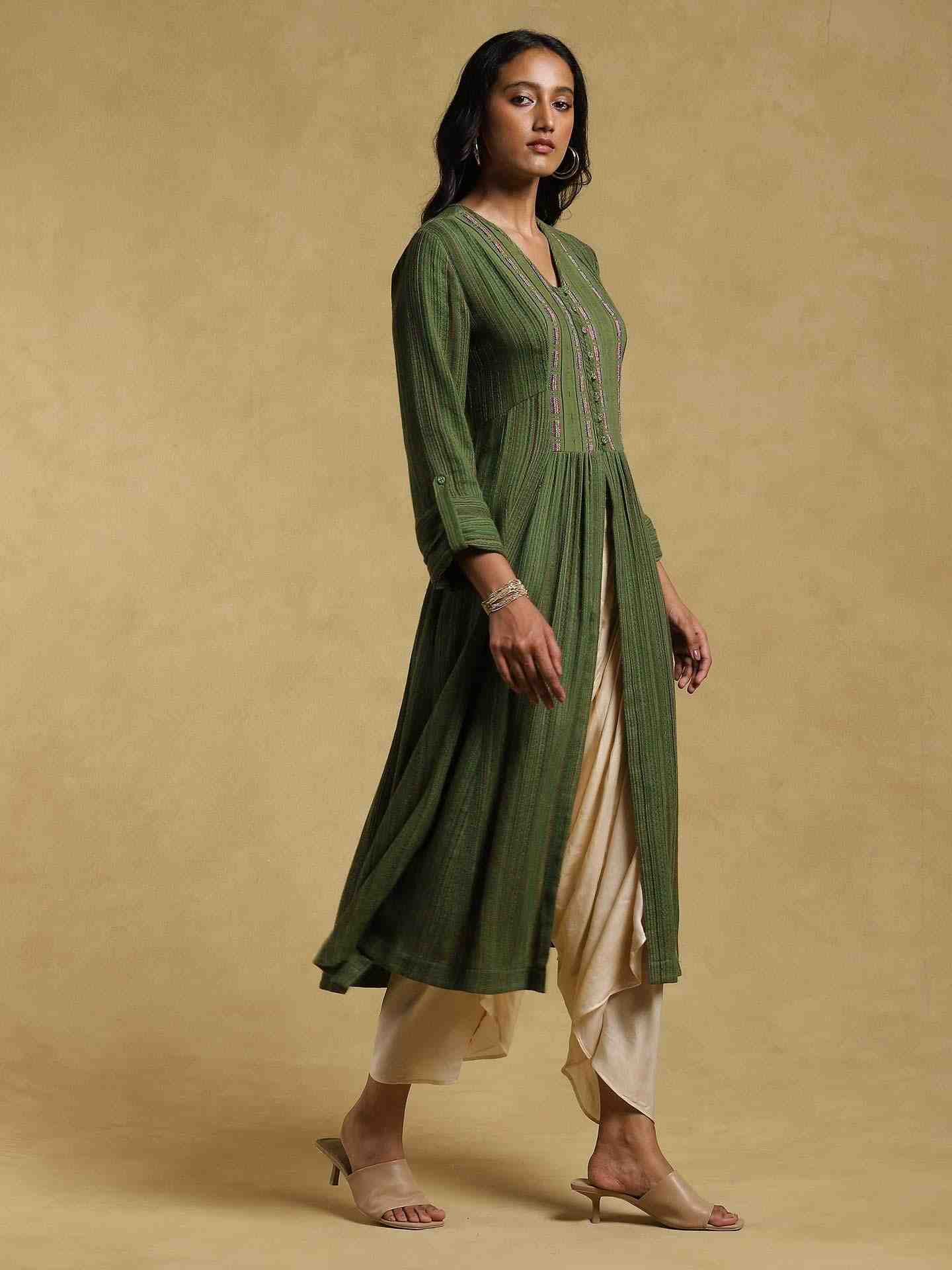 Green Ethereal Yarn-Dyed Cotton Kurta