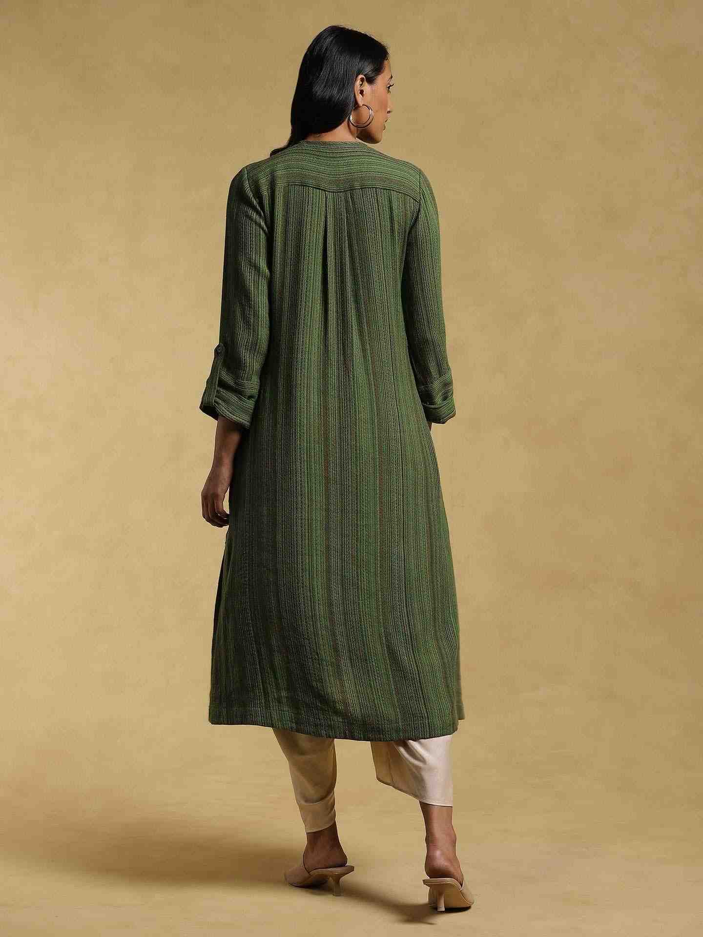 Green Ethereal Yarn-Dyed Cotton Kurta