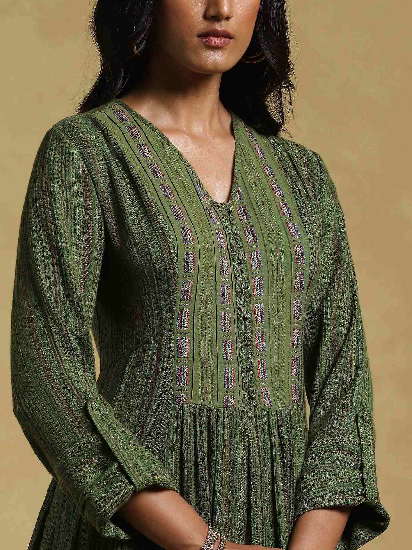 Green Ethereal Yarn-Dyed Cotton Kurta