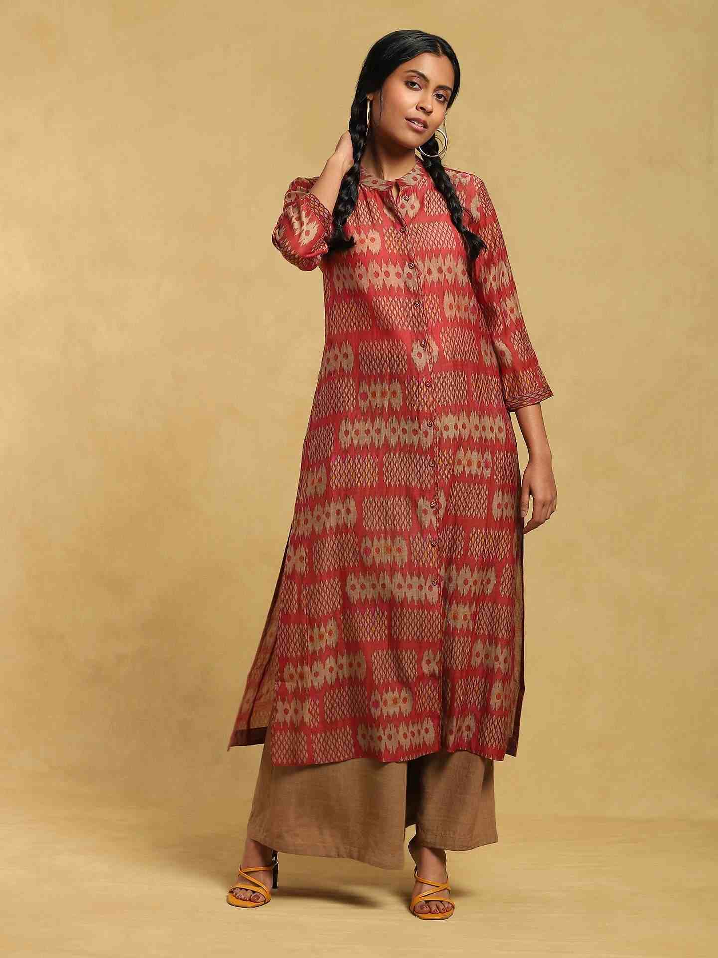 Rust Glitch Chanderi Kurta