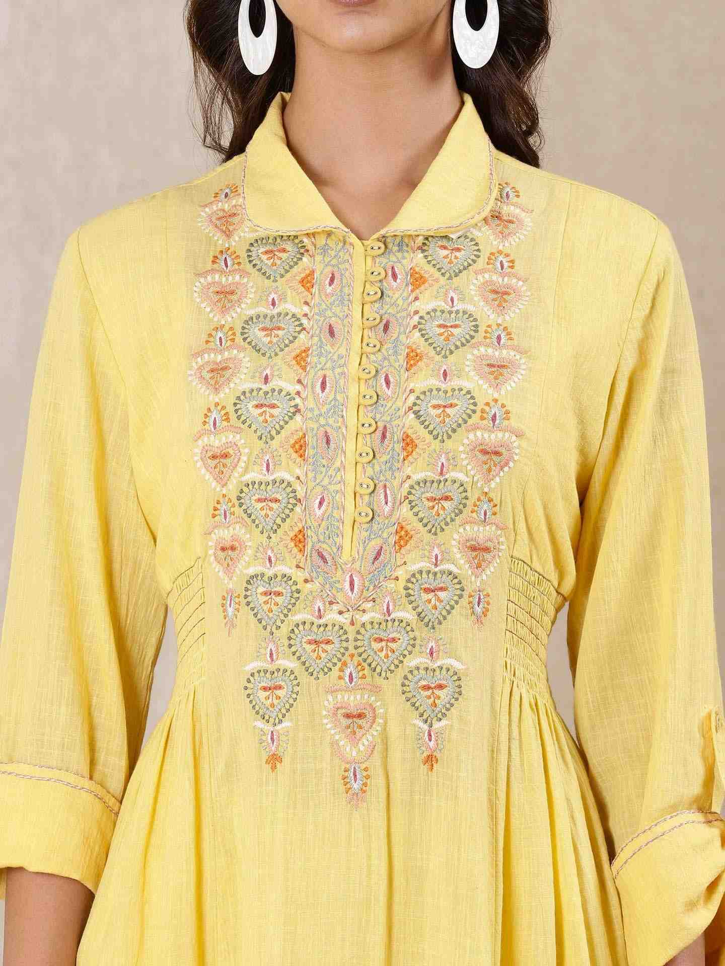 Yellow Paan Cotton Kurta