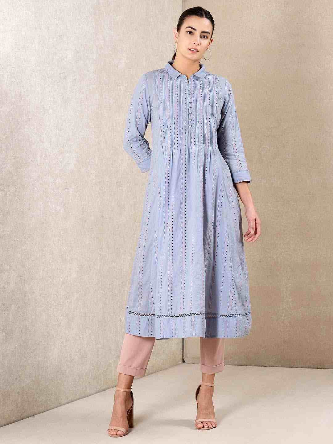 Blue Modern Minimalist Cotton Kurta