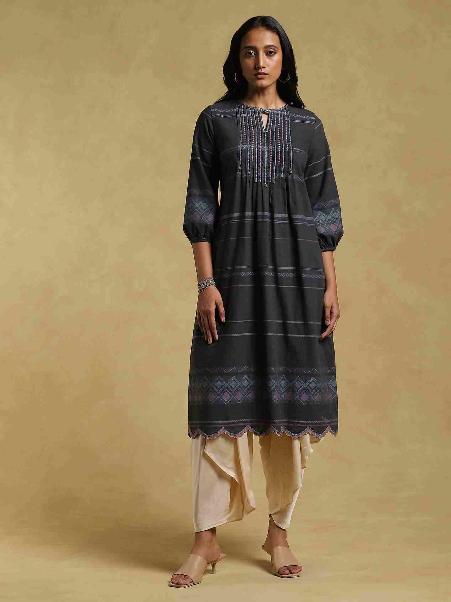 Black Ethereal Yarn-Dyed Cotton Kurta