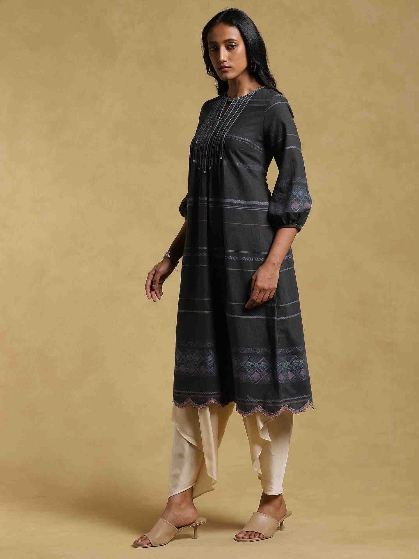 Black Ethereal Yarn-Dyed Cotton Kurta