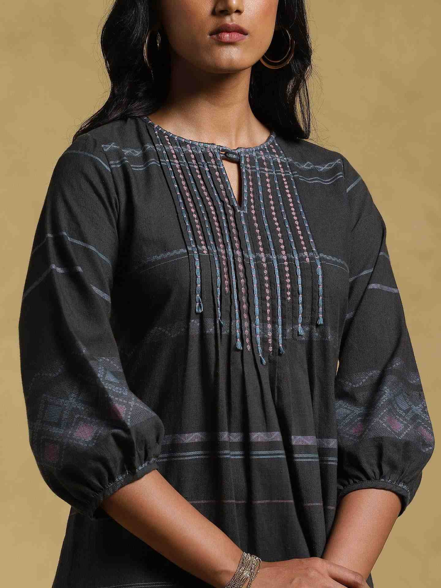 Black Ethereal Yarn-Dyed Cotton Kurta
