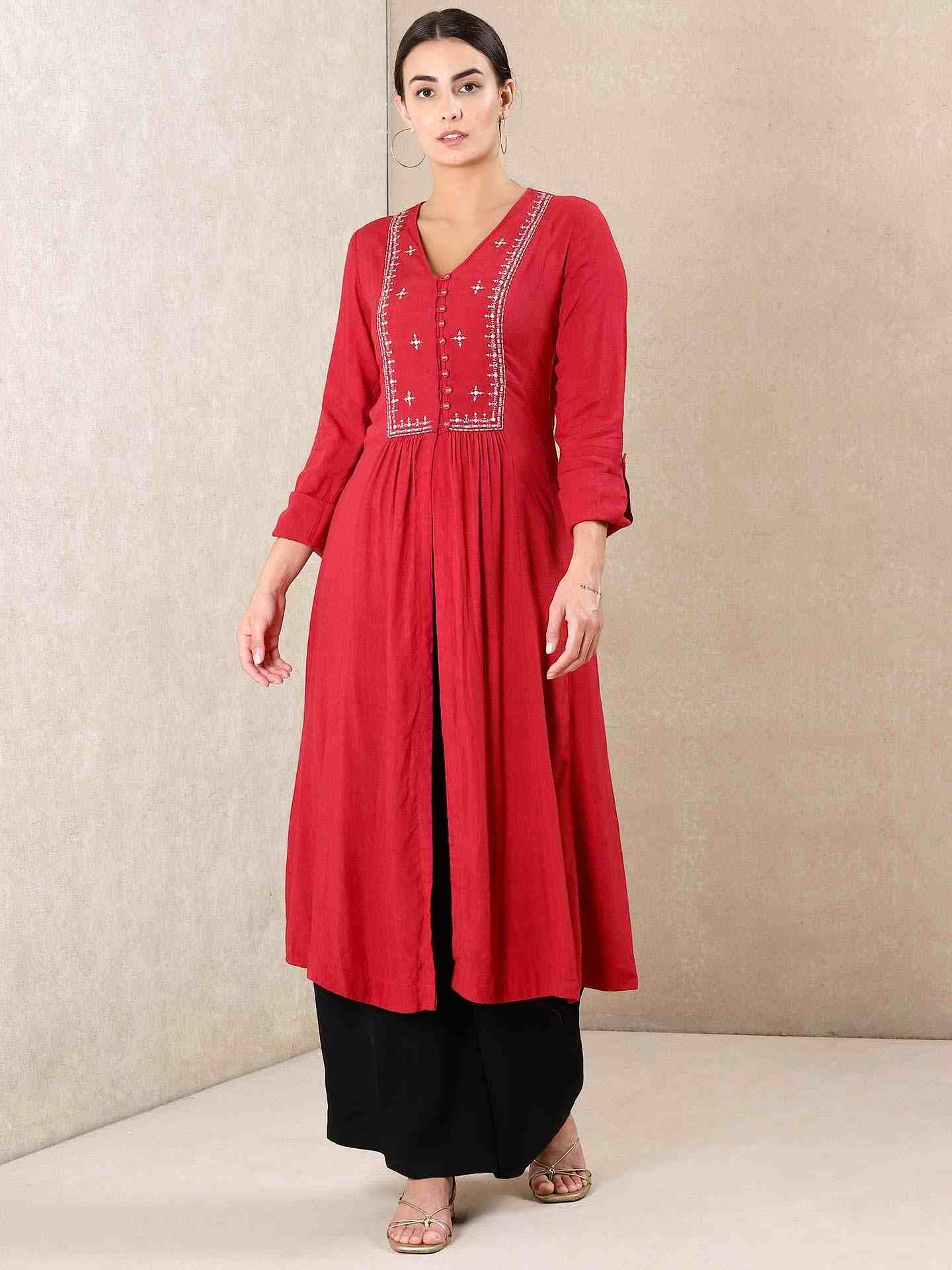 Red Modern Minimalist Kurta