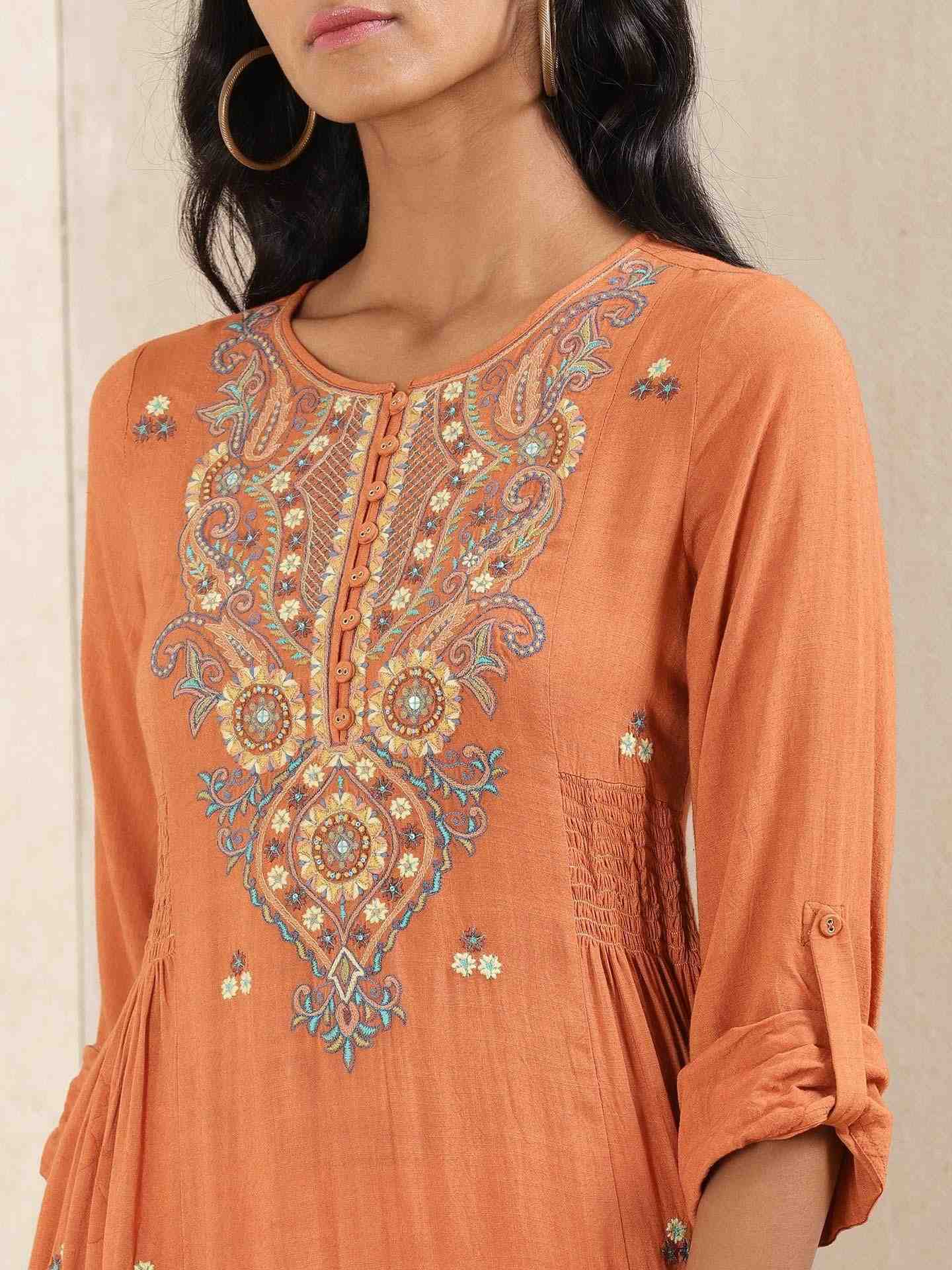 Rust Meriyum Solid Kurta