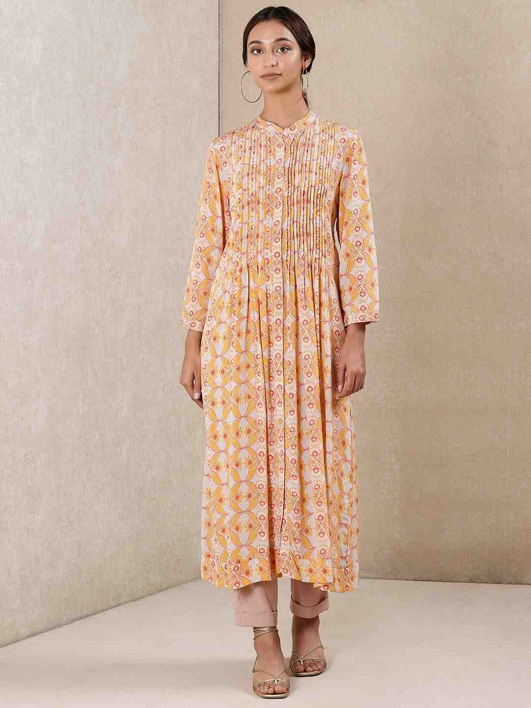 Orange Applique Flora Crepe Kurta