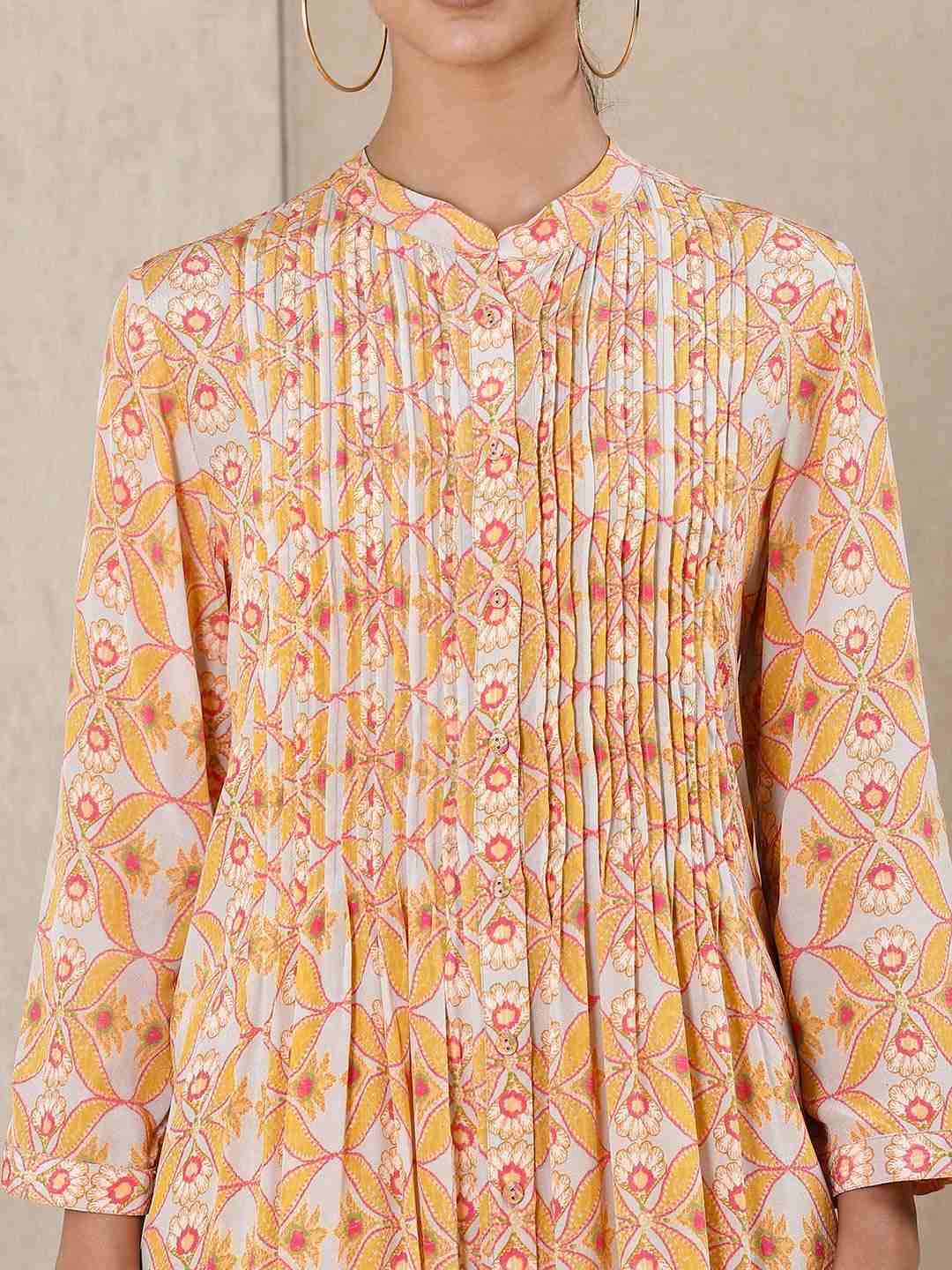 Orange Applique Flora Crepe Kurta