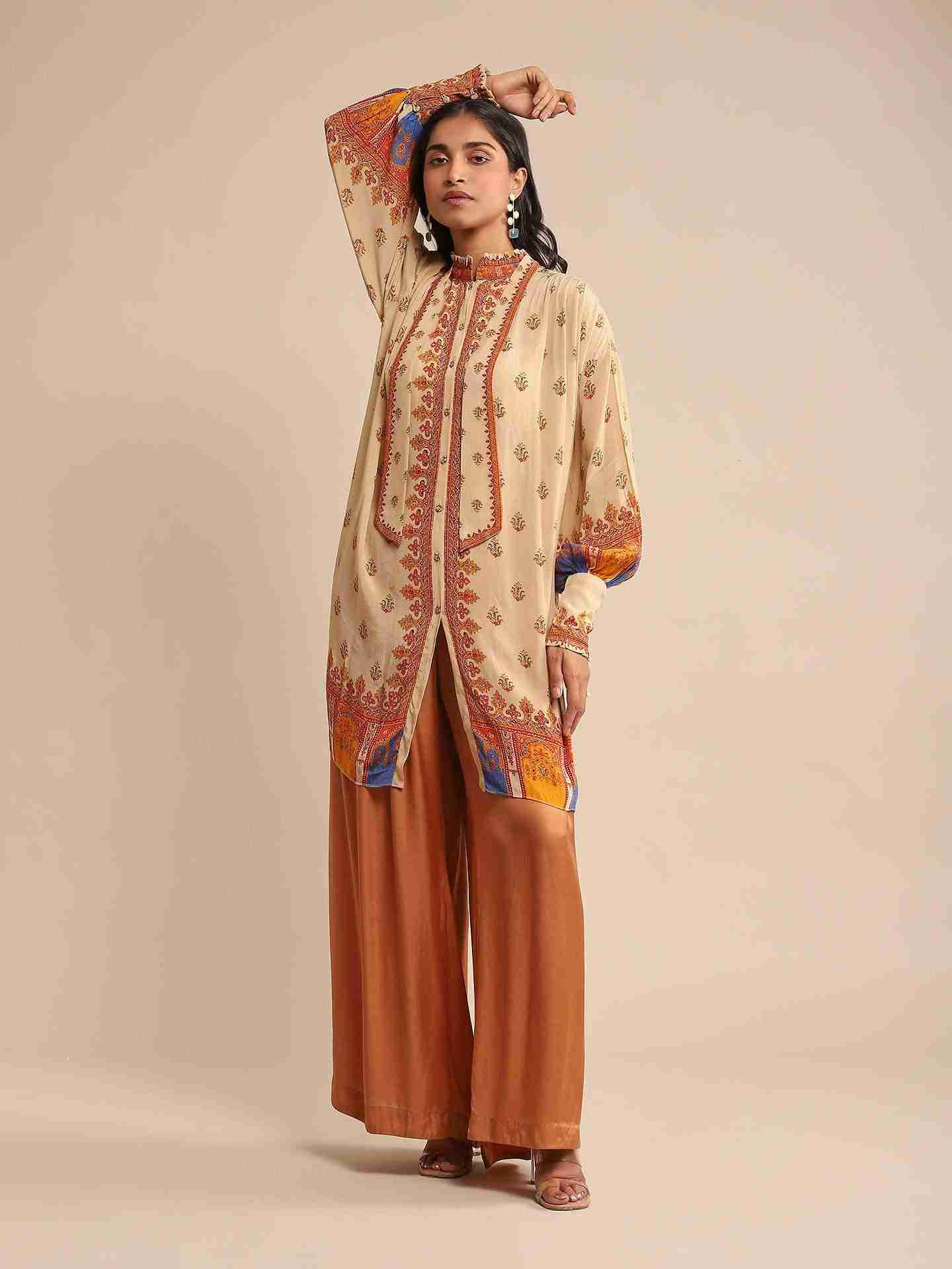 Beige Iranya  Crepe Kurta