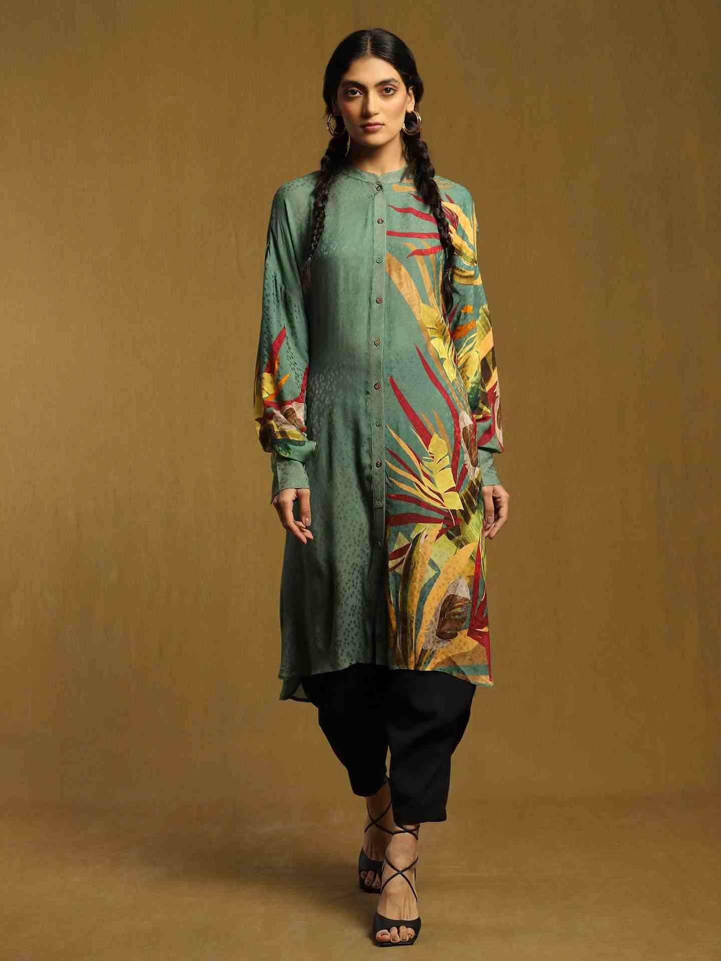 Green Tropical Kurta